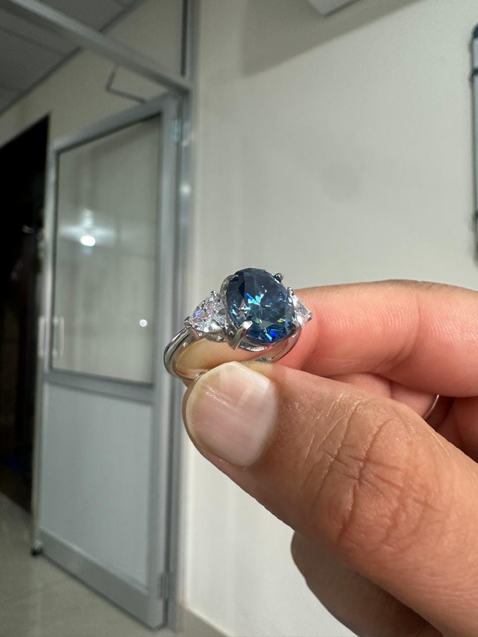 4CT Oval Alexandrite Three-Stone Ring | 14K White Gold, Moissanite Accents