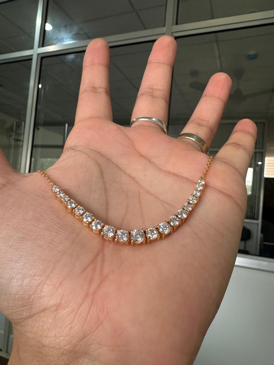 Graduated Moissanite Tennis Necklace | 14K Gold Vermeil, Handset