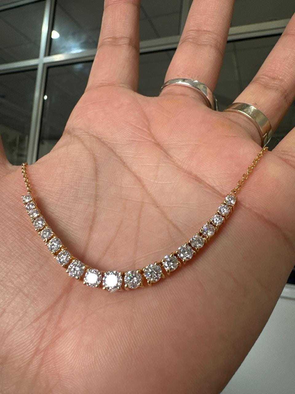 Graduated Moissanite Tennis Necklace | 14K Gold Vermeil, Handset