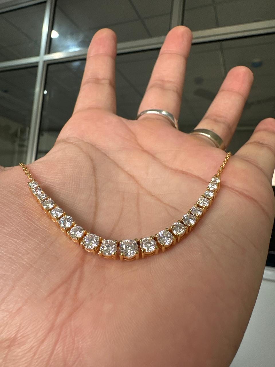 Graduated Moissanite Tennis Necklace | 14K Gold Vermeil, Handset