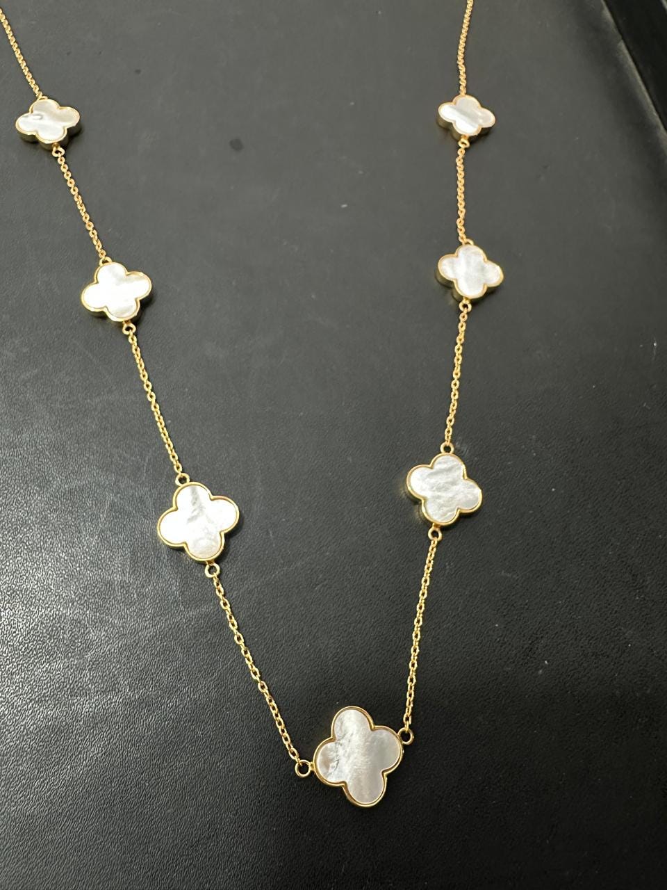 14k Gold Vermeil White Clover Necklace - Minimalist Everyday Necklace
