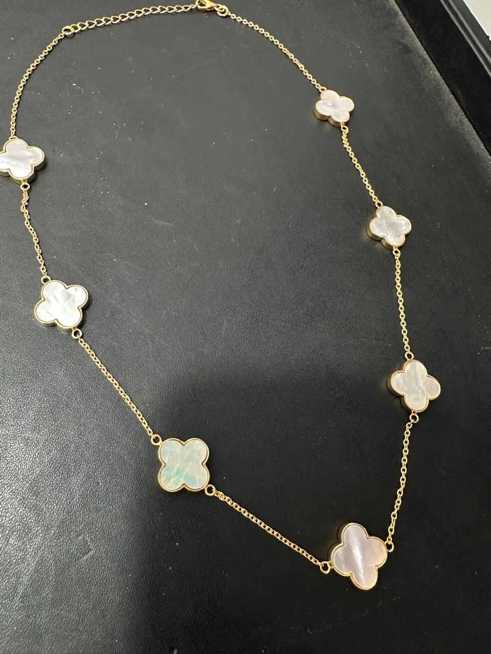 14k Gold Vermeil White Clover Necklace - Minimalist Everyday Necklace