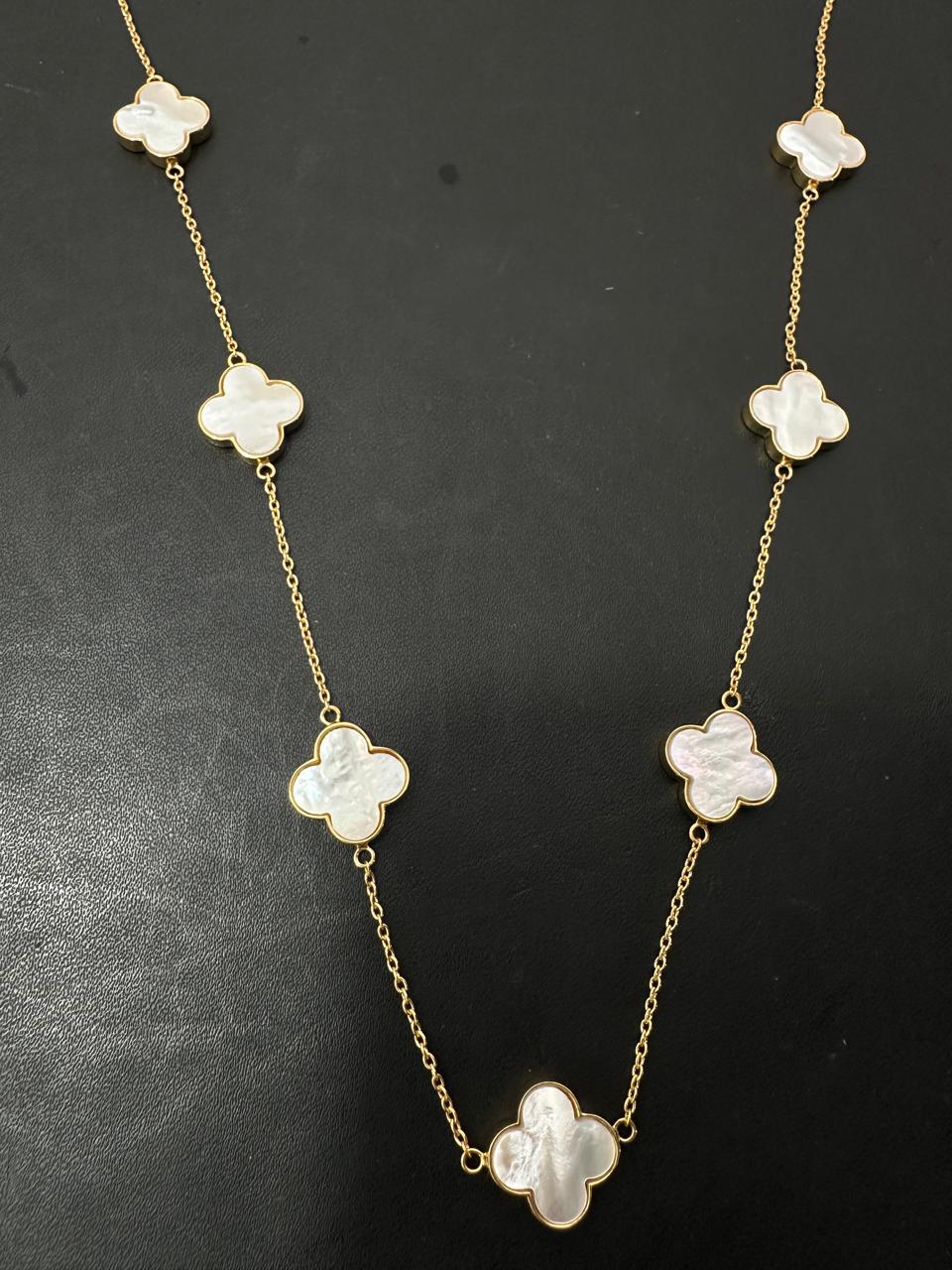 14k Gold Vermeil White Clover Necklace - Minimalist Everyday Necklace