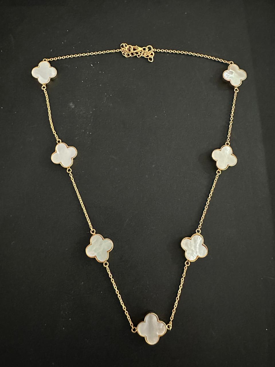 14k Gold Vermeil White Clover Necklace - Minimalist Everyday Necklace