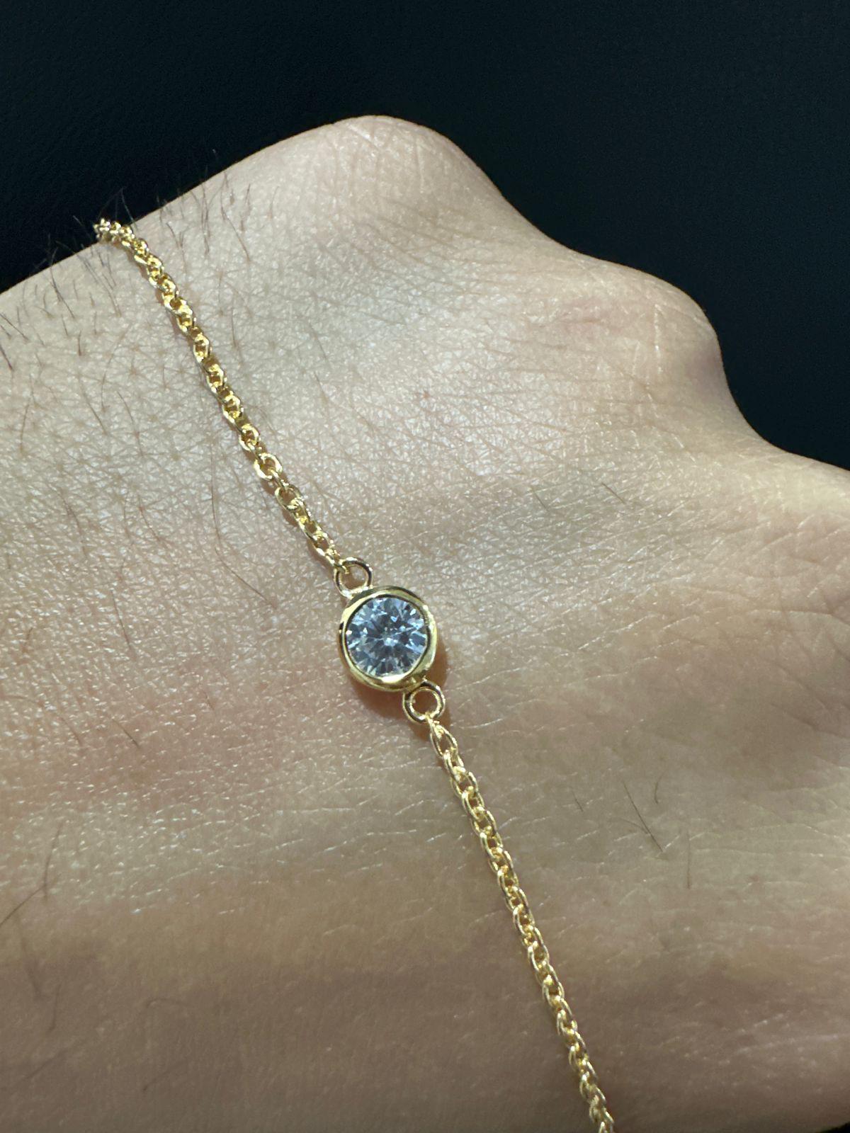 Bezel Set Moissanite Bracelet | 14K Gold Vermeil, Dainty Chain Bracelet