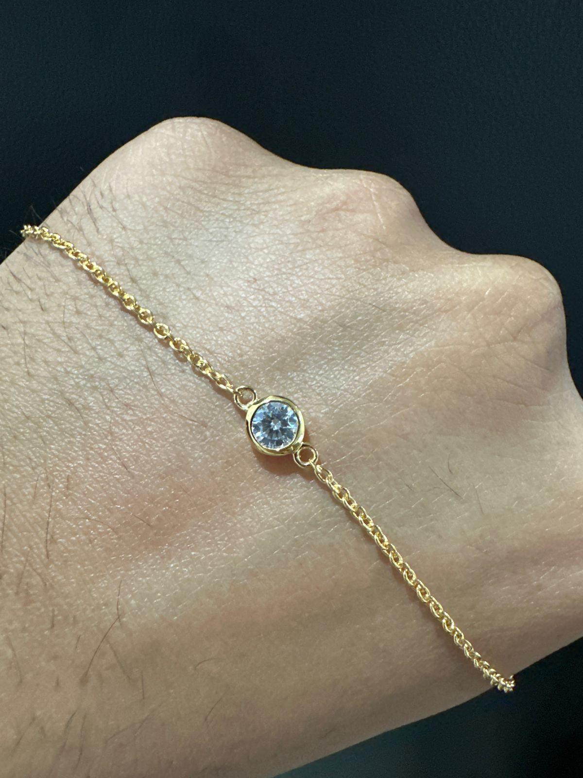 Bezel Set Moissanite Bracelet | 14K Gold Vermeil, Dainty Chain Bracelet