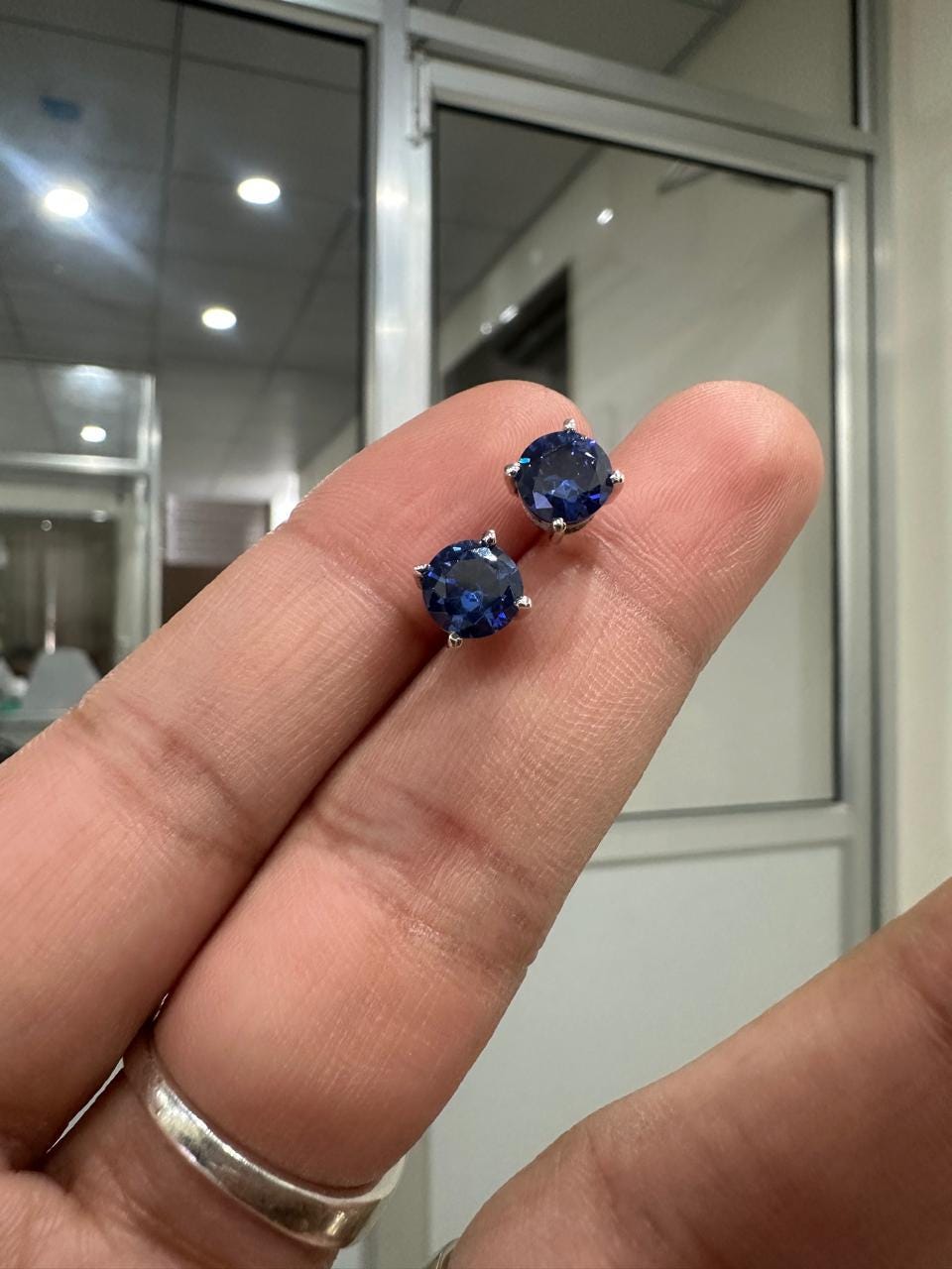 2CT Sapphire Stud Earrings | 14K White Gold, Anniversary Gift for her
