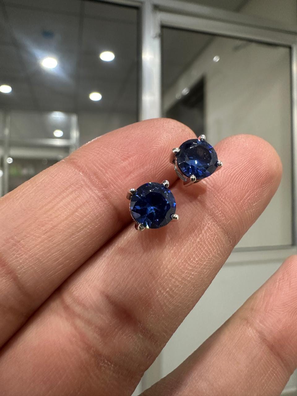 2CT Sapphire Stud Earrings | 14K White Gold, Anniversary Gift for her