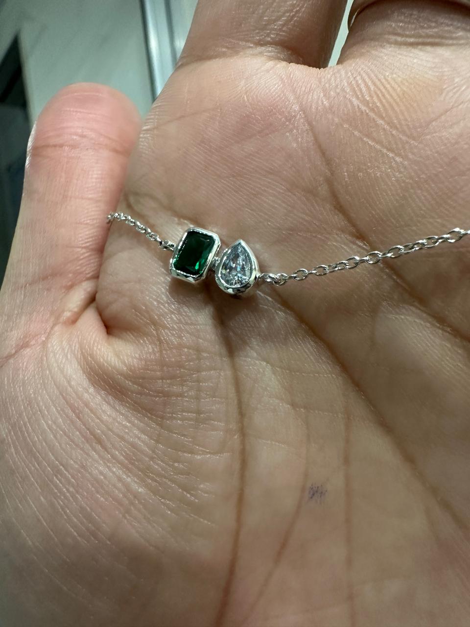 Emerald Moissanite 925 Sterling Silver Chain Bracelet | Unique Birthday Gift