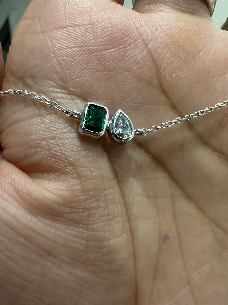 Emerald Moissanite 925 Sterling Silver Chain Bracelet | Unique Birthday Gift