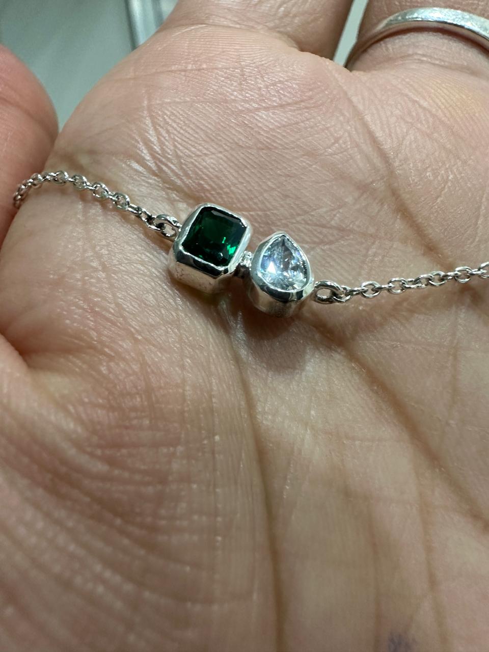 Emerald Moissanite 925 Sterling Silver Chain Bracelet | Unique Birthday Gift