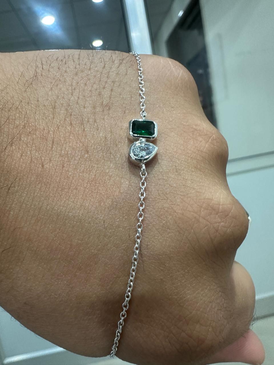Emerald Moissanite 925 Sterling Silver Chain Bracelet | Unique Birthday Gift