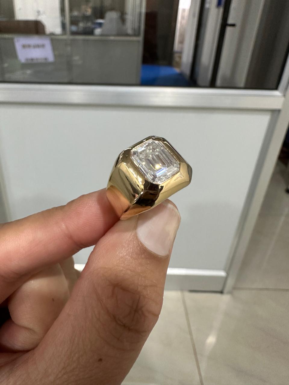 Men's Emerald Cut Moissanite Ring, Solid 14K Gold Signet Ring, Anniversary Gift for Him