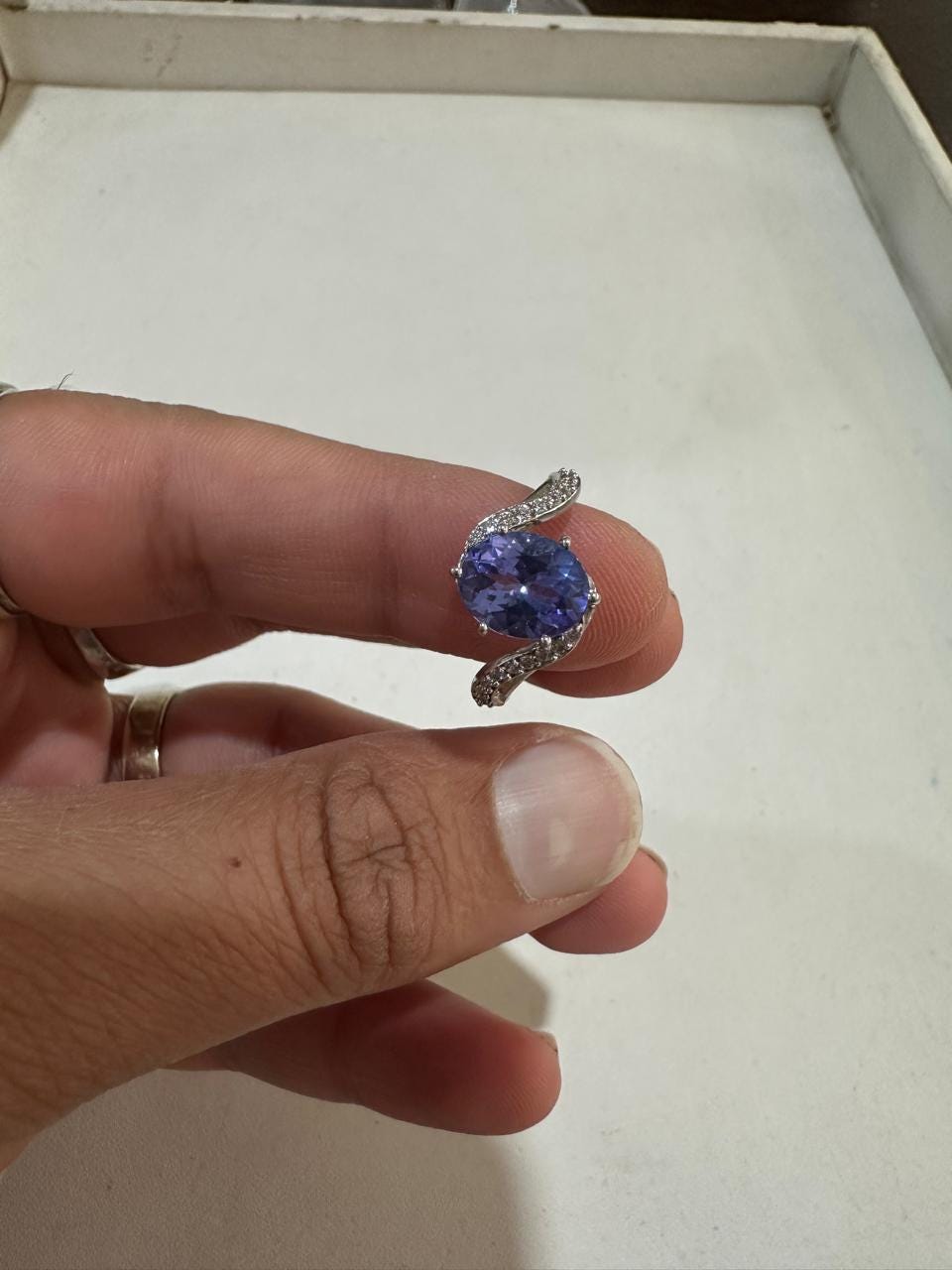 3 CT Natural Oval Tanzanite Engagement Ring, 14K White Gold, December Birthstone, Twisted Band
