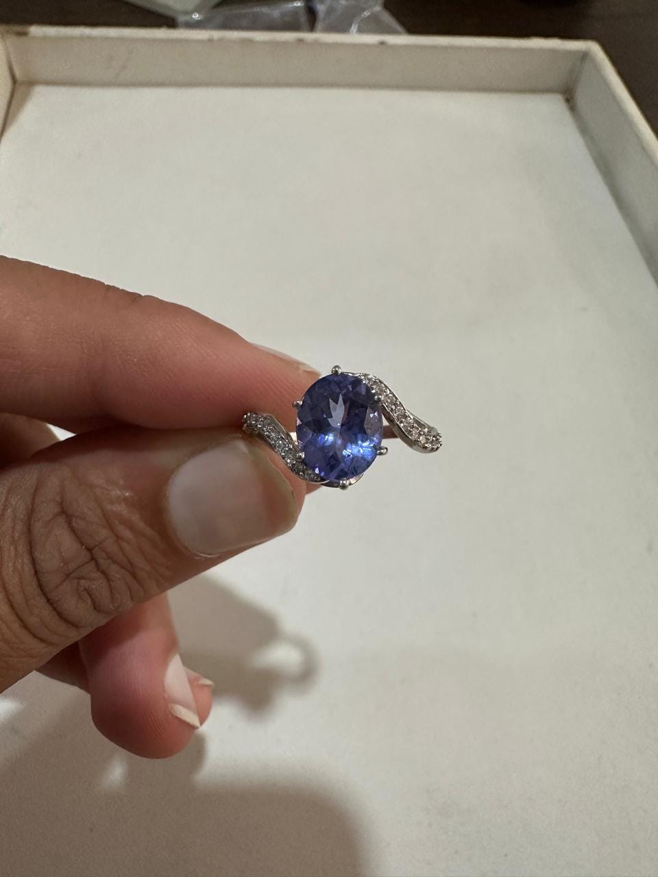3 CT Natural Oval Tanzanite Engagement Ring, 14K White Gold, December Birthstone, Twisted Band