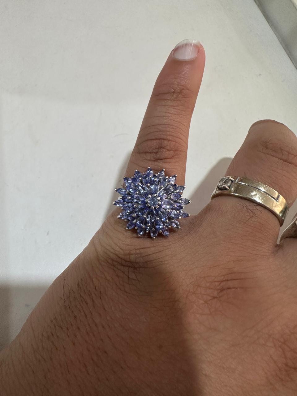 4 CT Marquise Cut Tanzanite Floral Cluster Ring, 14K White Gold Statement Cocktail Ring