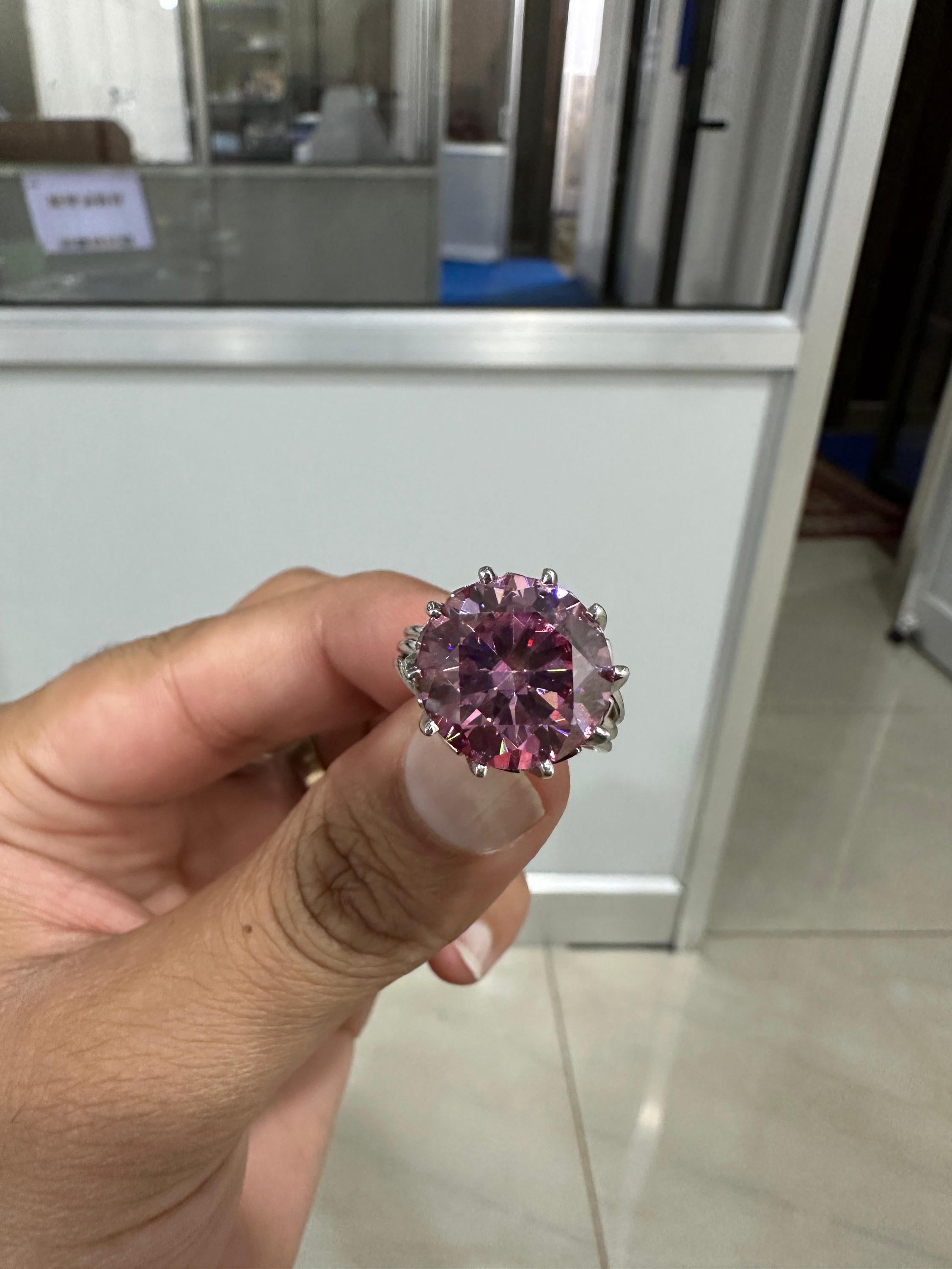 9 Ct Royal Pink Moissanite Engagement Ring, 14K White Gold, Anniversary Gift for her