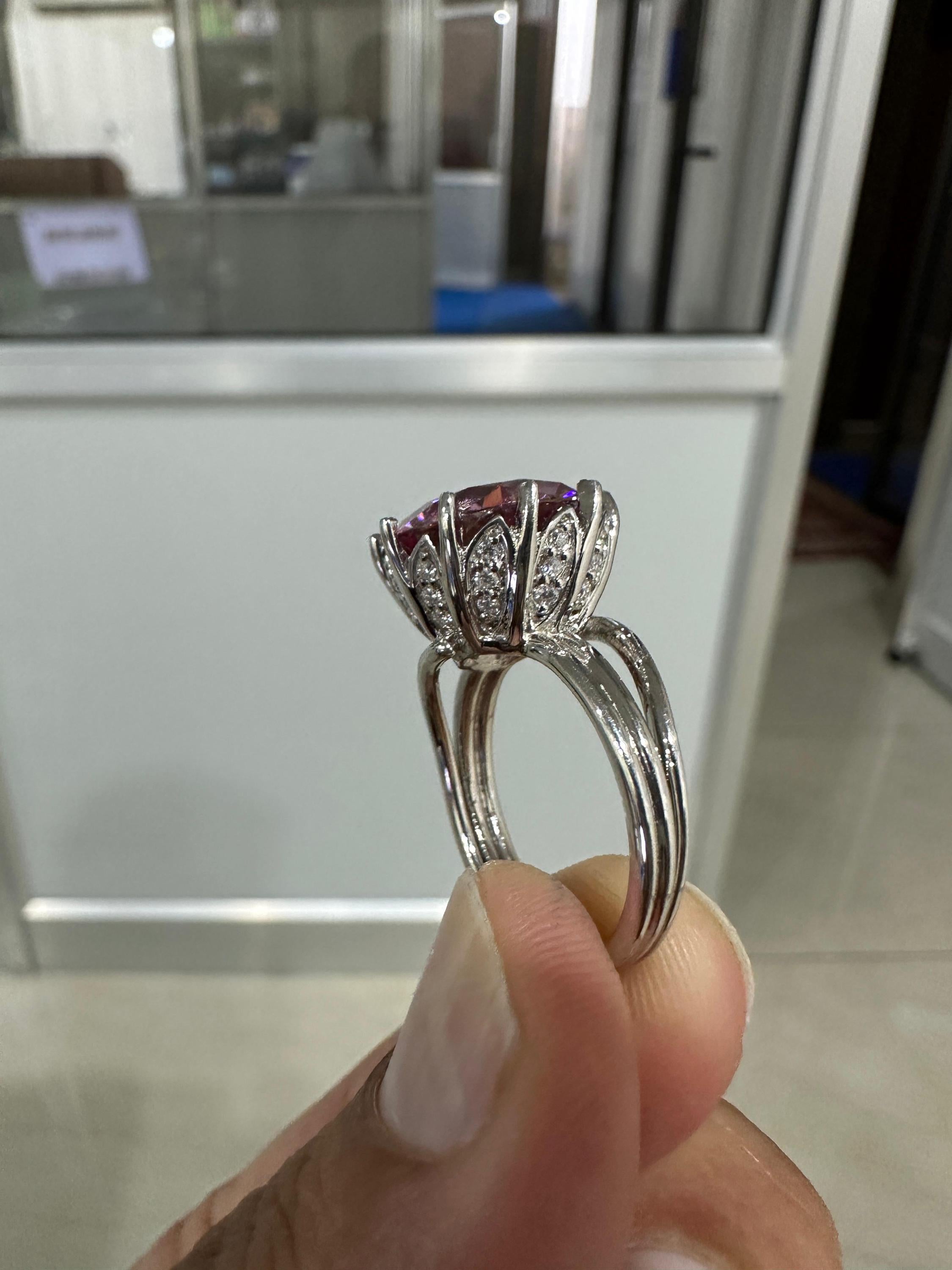 9 Ct Royal Pink Moissanite Engagement Ring, 14K White Gold, Anniversary Gift for her