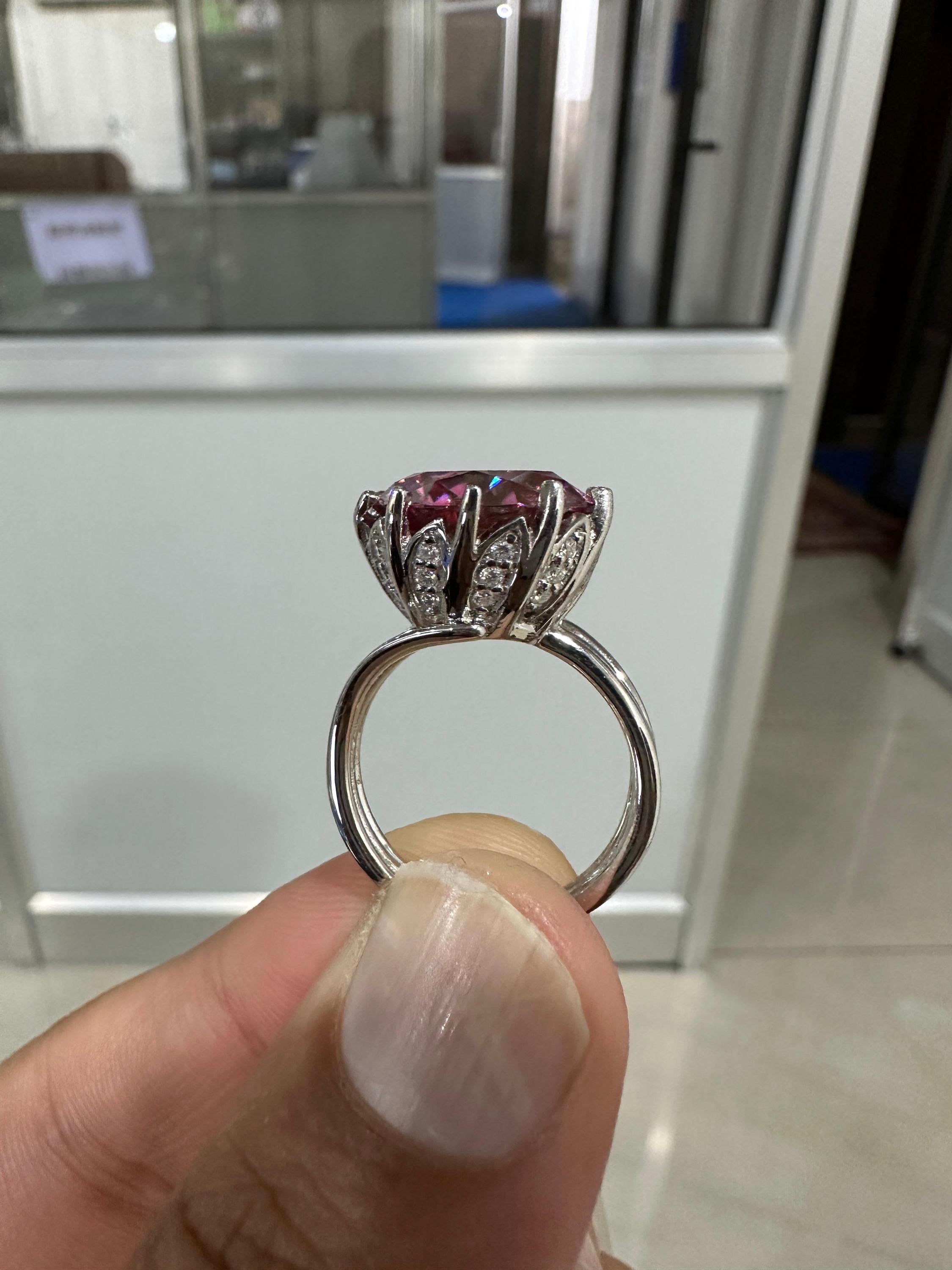 9 Ct Royal Pink Moissanite Engagement Ring, 14K White Gold, Anniversary Gift for her