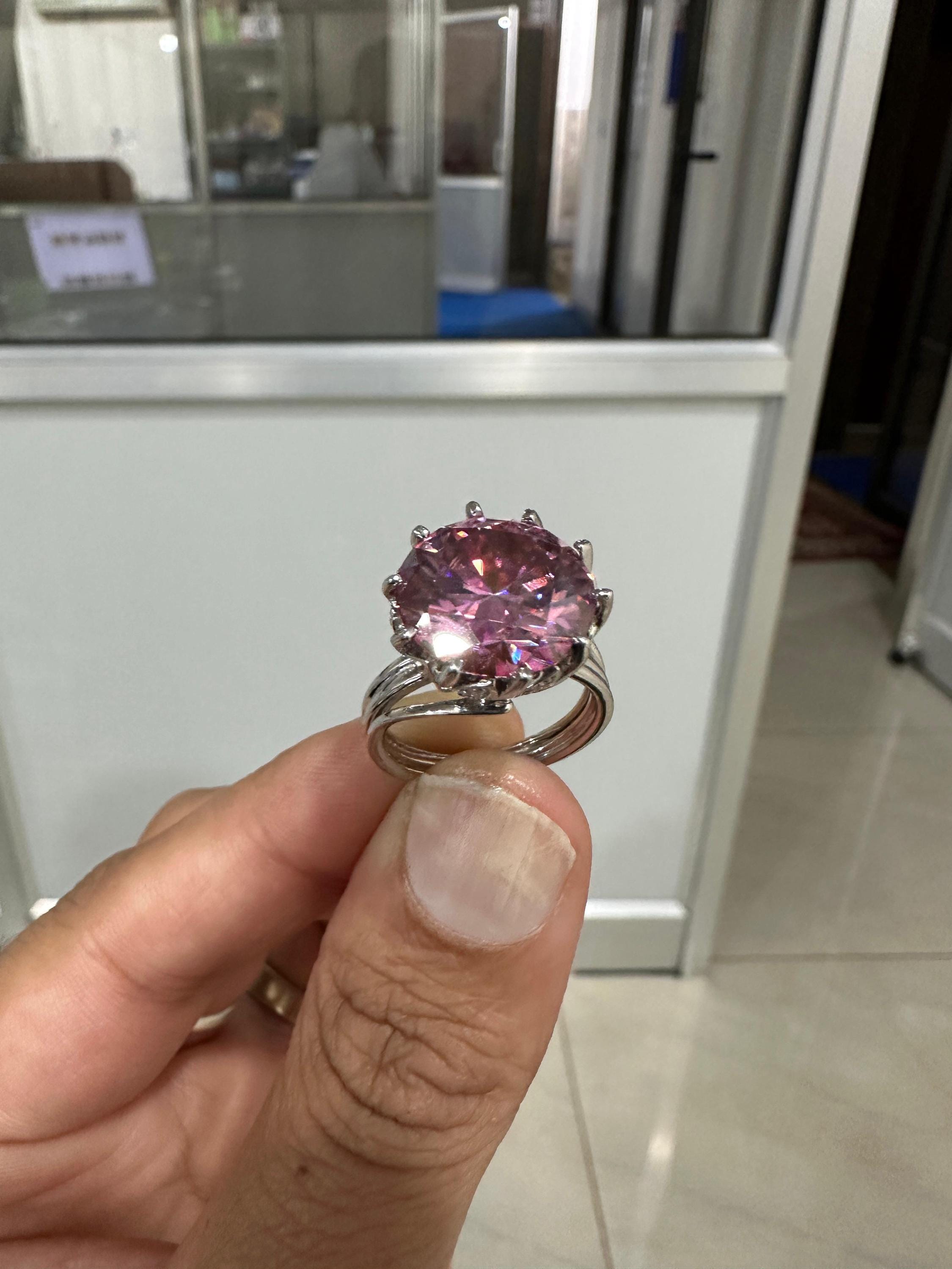 9 Ct Royal Pink Moissanite Engagement Ring, 14K White Gold, Anniversary Gift for her