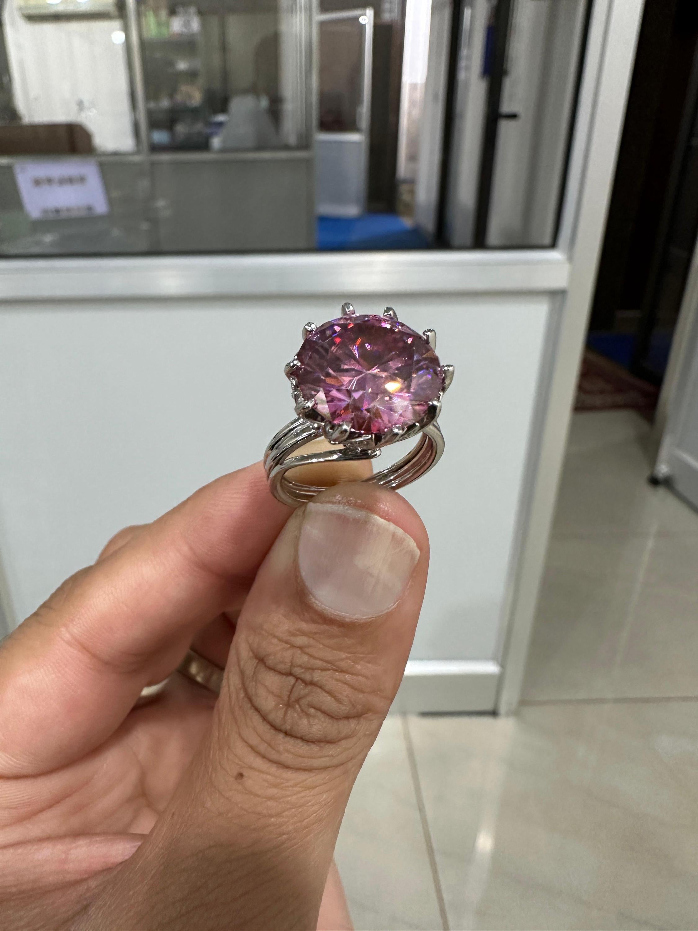 9 Ct Royal Pink Moissanite Engagement Ring, 14K White Gold, Anniversary Gift for her