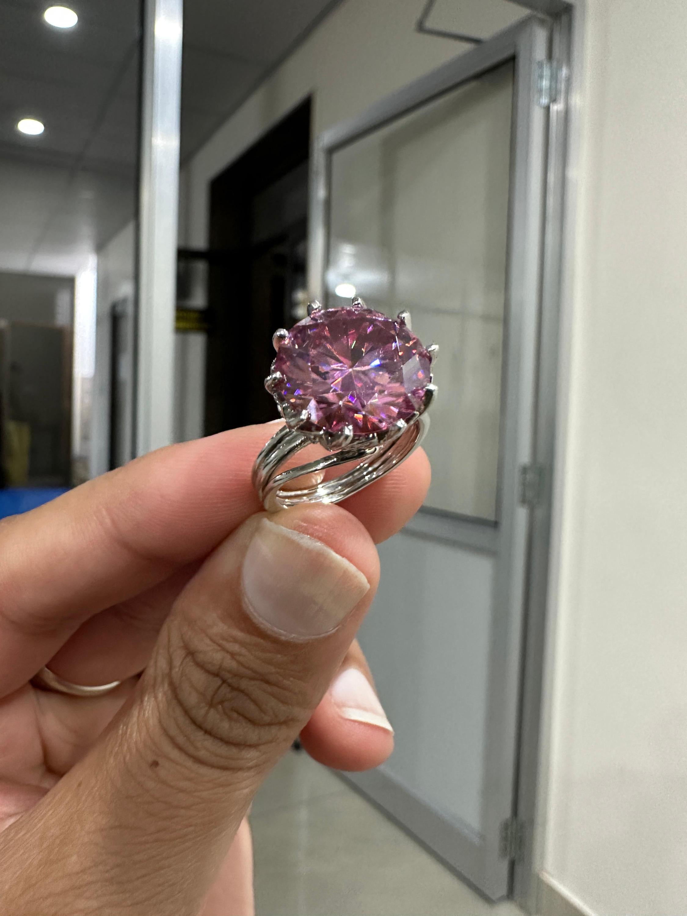 9 Ct Royal Pink Moissanite Engagement Ring, 14K White Gold, Anniversary Gift for her
