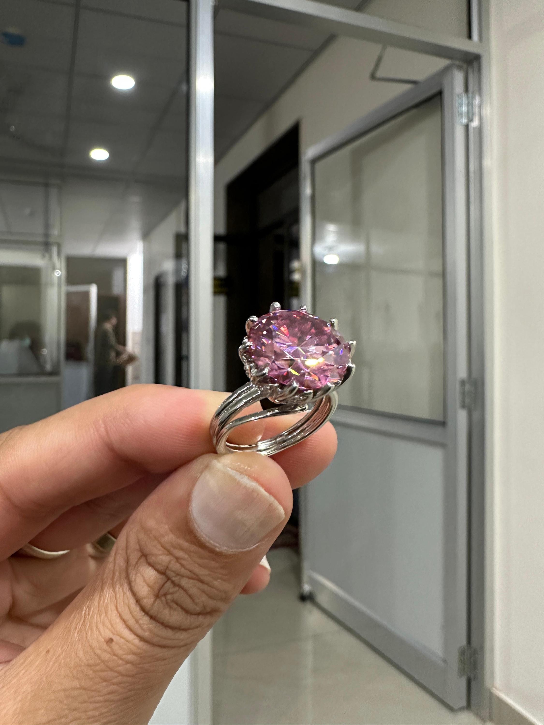 9 Ct Royal Pink Moissanite Engagement Ring, 14K White Gold, Anniversary Gift for her