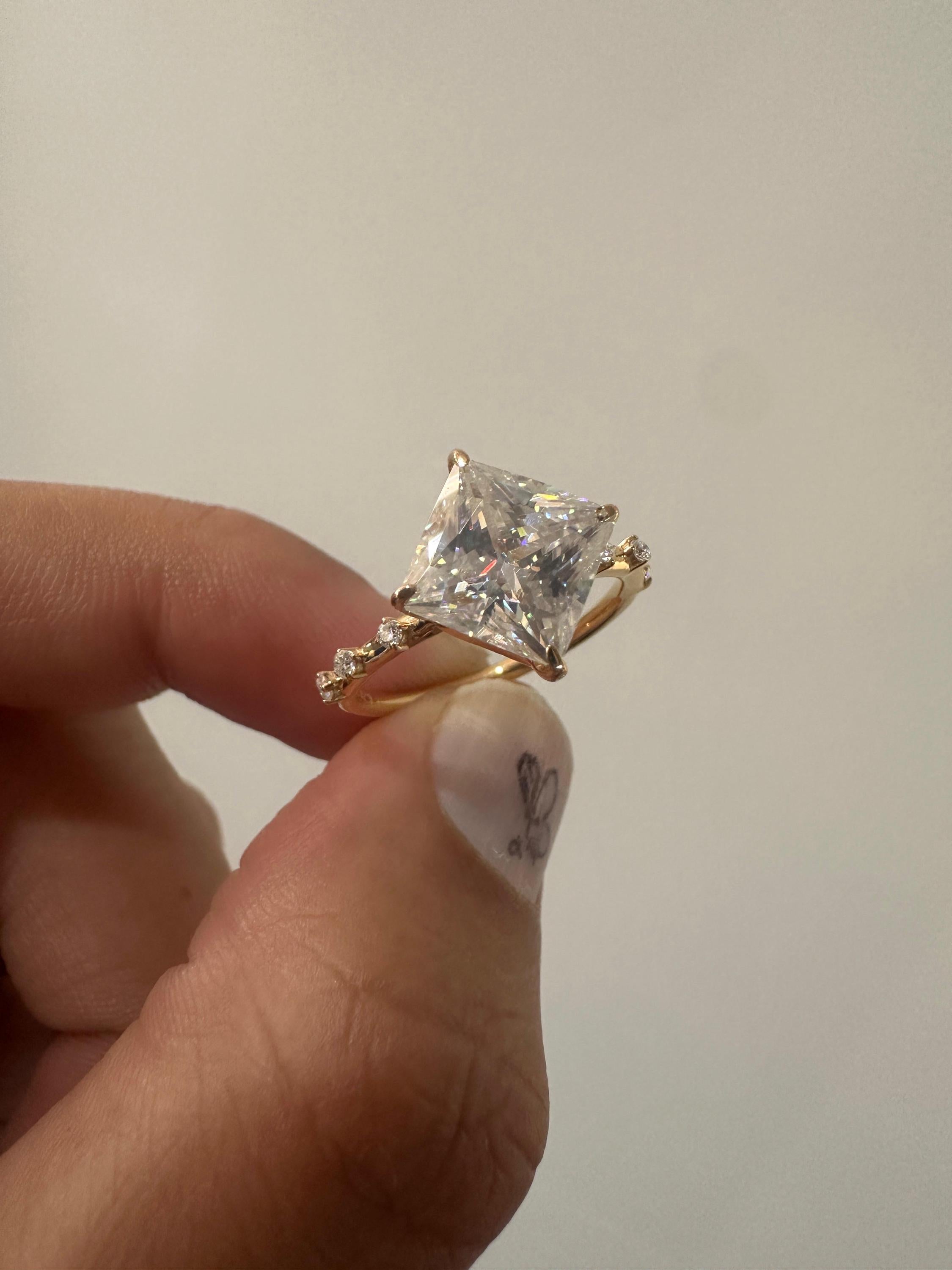 Princess Cut Moissanite Engagement Ring, 14K Yellow Gold, Antique Vintage Inspired Solitaire