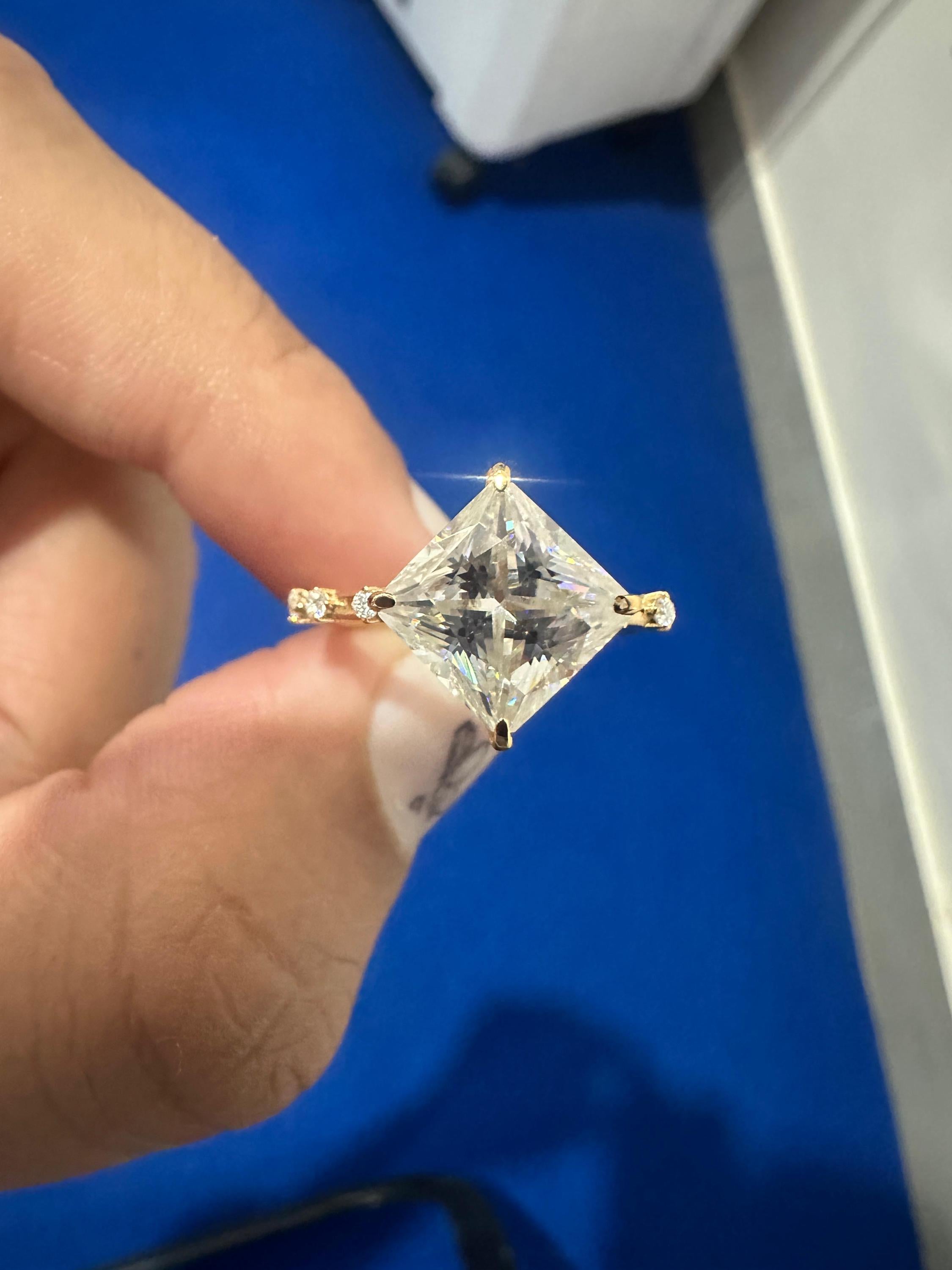 Princess Cut Moissanite Engagement Ring, 14K Yellow Gold, Antique Vintage Inspired Solitaire