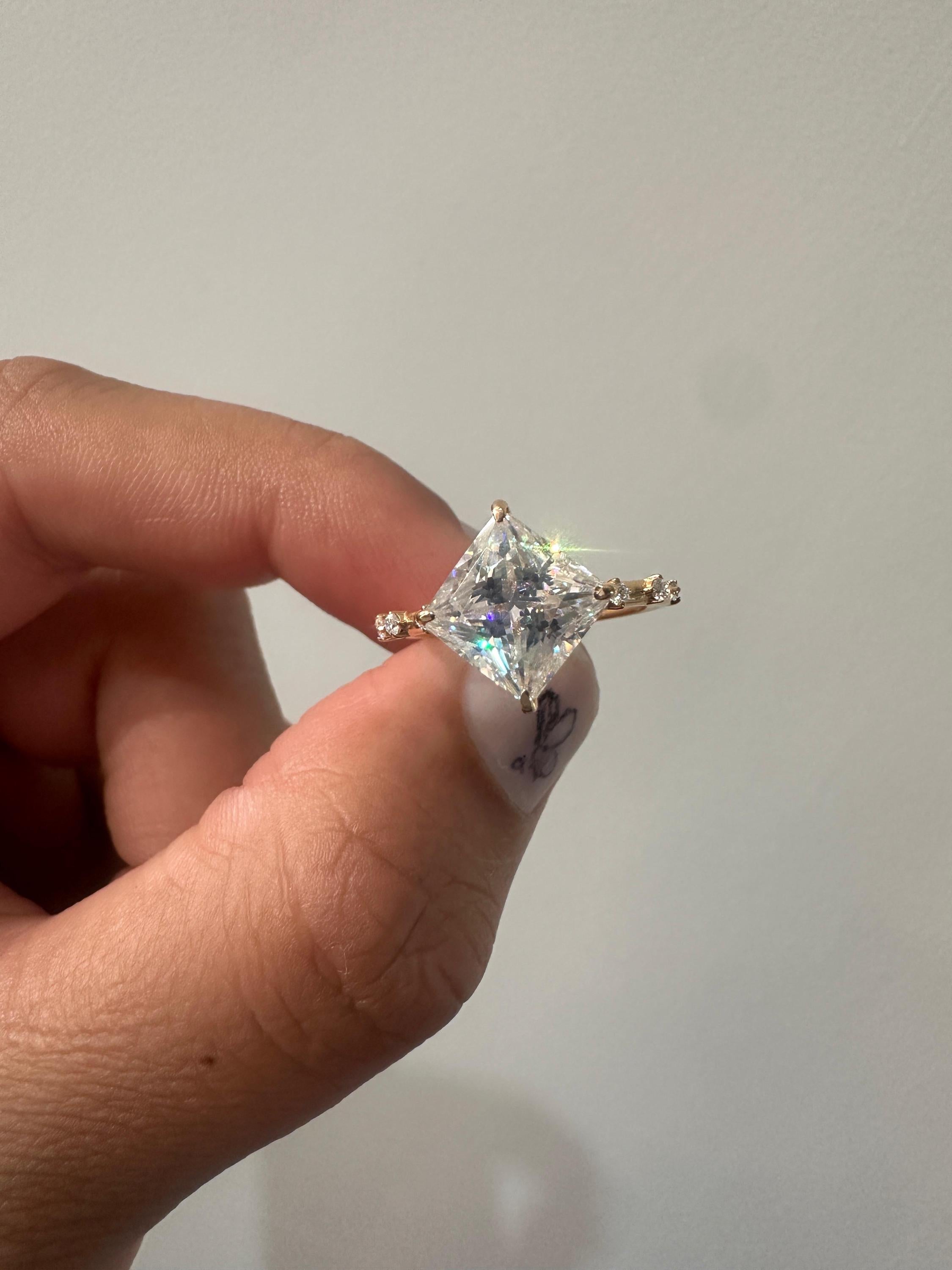 Princess Cut Moissanite Engagement Ring, 14K Yellow Gold, Antique Vintage Inspired Solitaire