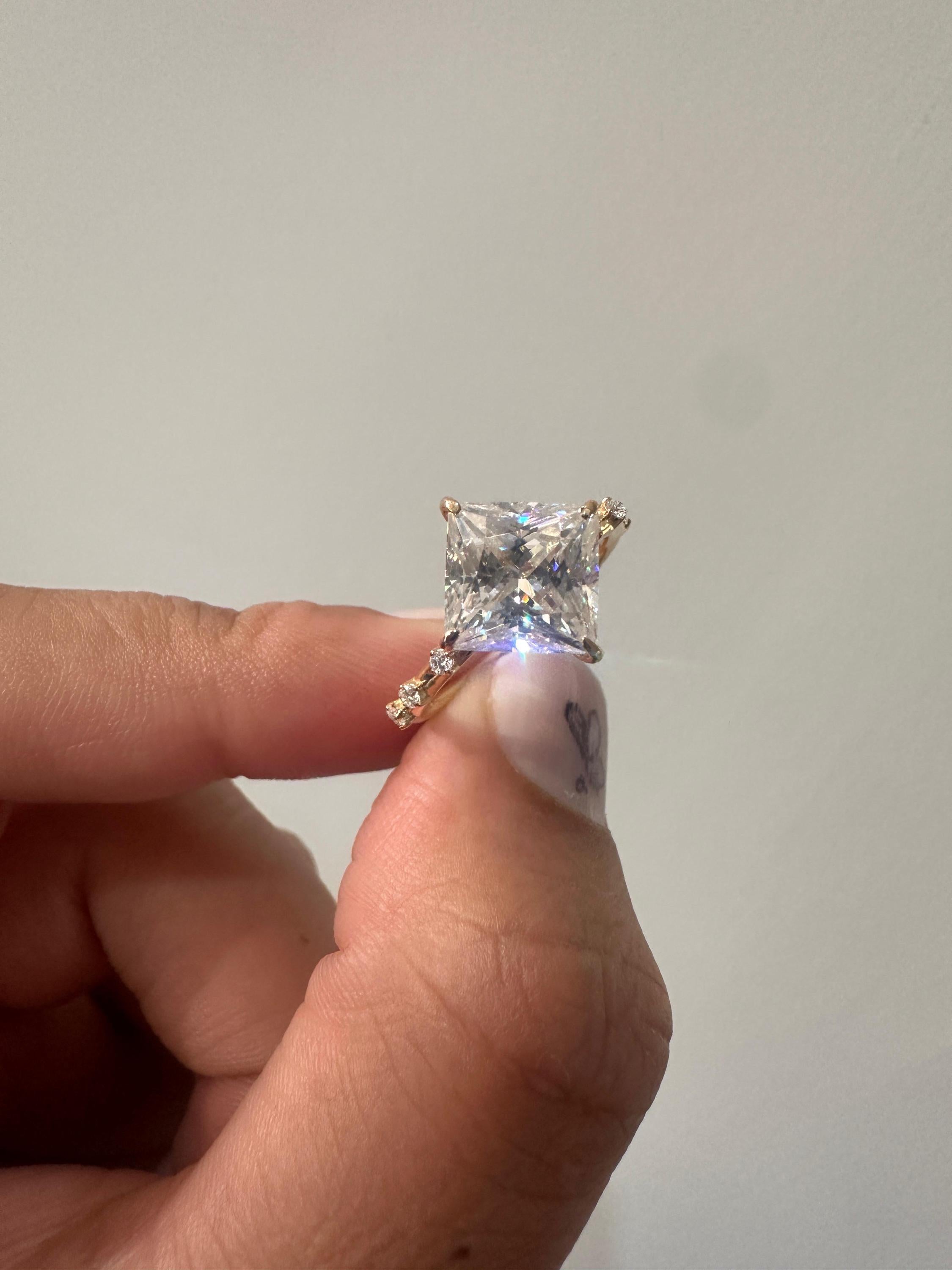 Princess Cut Moissanite Engagement Ring, 14K Yellow Gold, Antique Vintage Inspired Solitaire