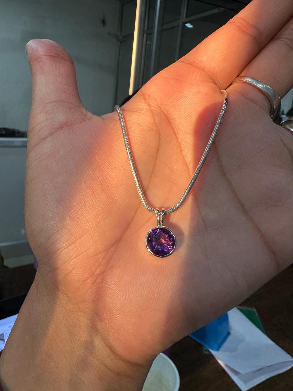 7CT Amethyst Bezel Set Pendant Necklace | 925 Silver | Snake Chain | Gift for him