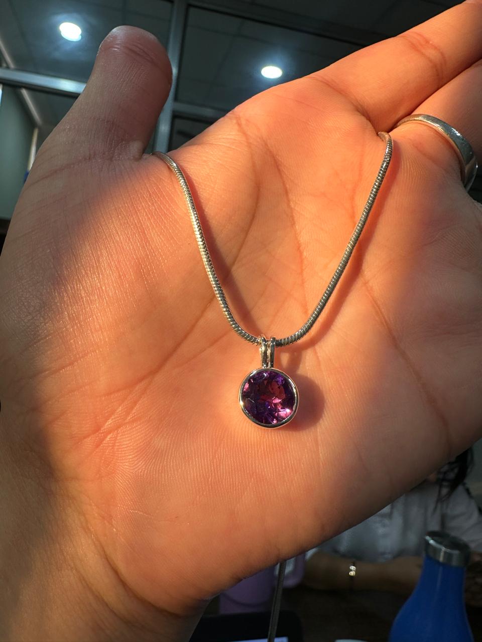 7CT Amethyst Bezel Set Pendant Necklace | 925 Silver | Snake Chain | Gift for him