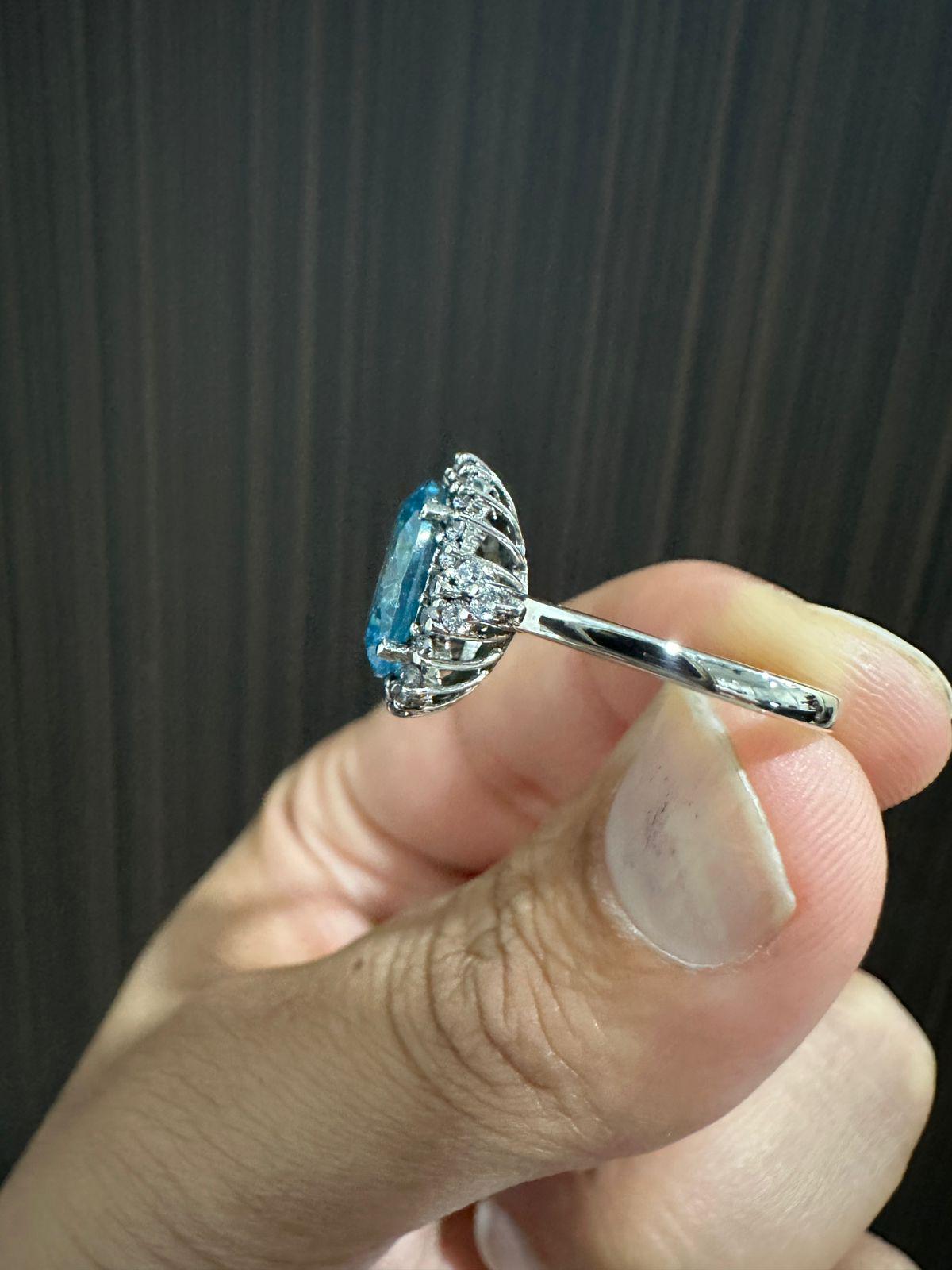 Ice Blue Oval Halo Ring, 925 Sterling Silver Statement Cocktail Ring for women