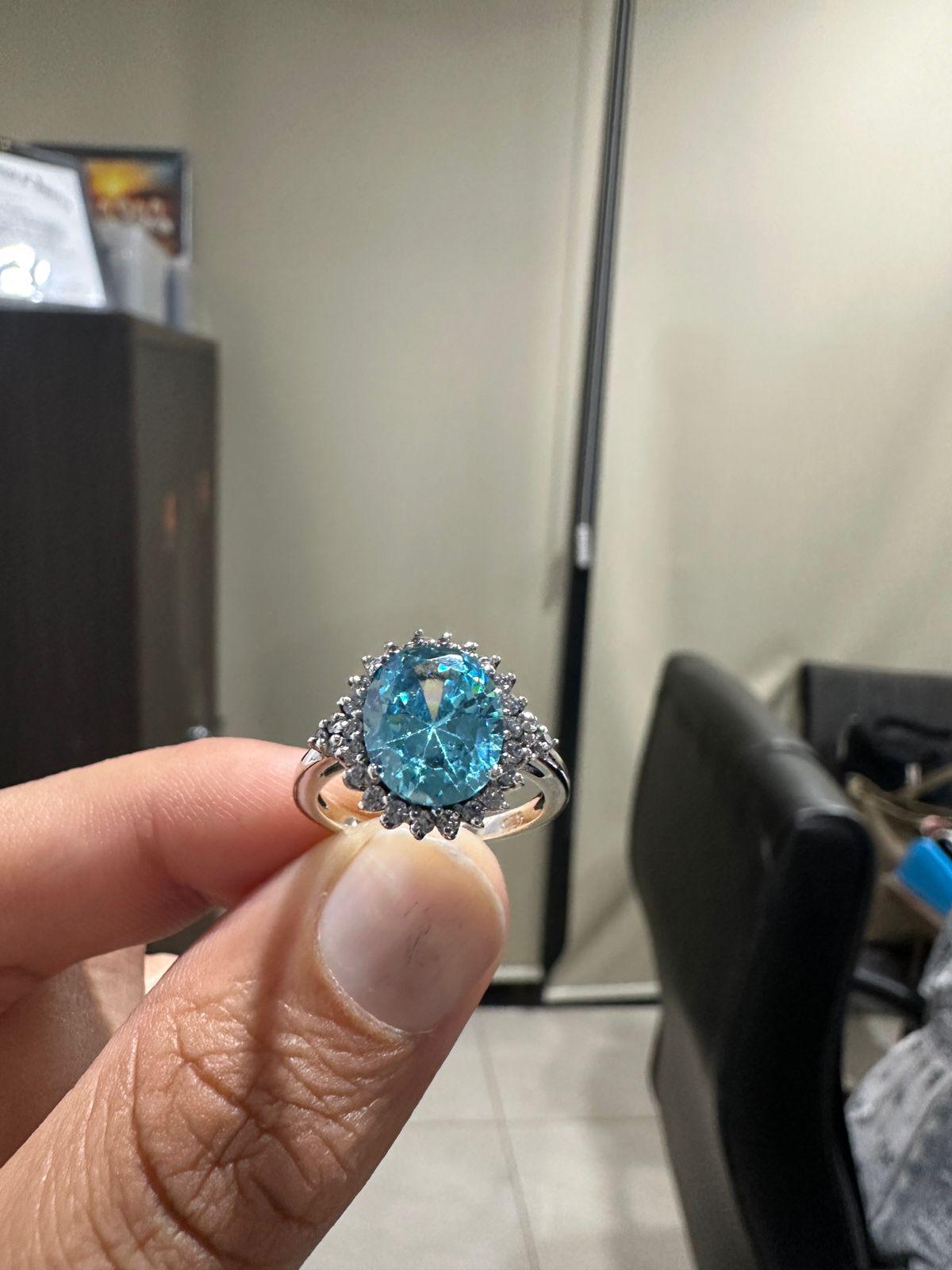 Ice Blue Oval Halo Ring, 925 Sterling Silver Statement Cocktail Ring for women