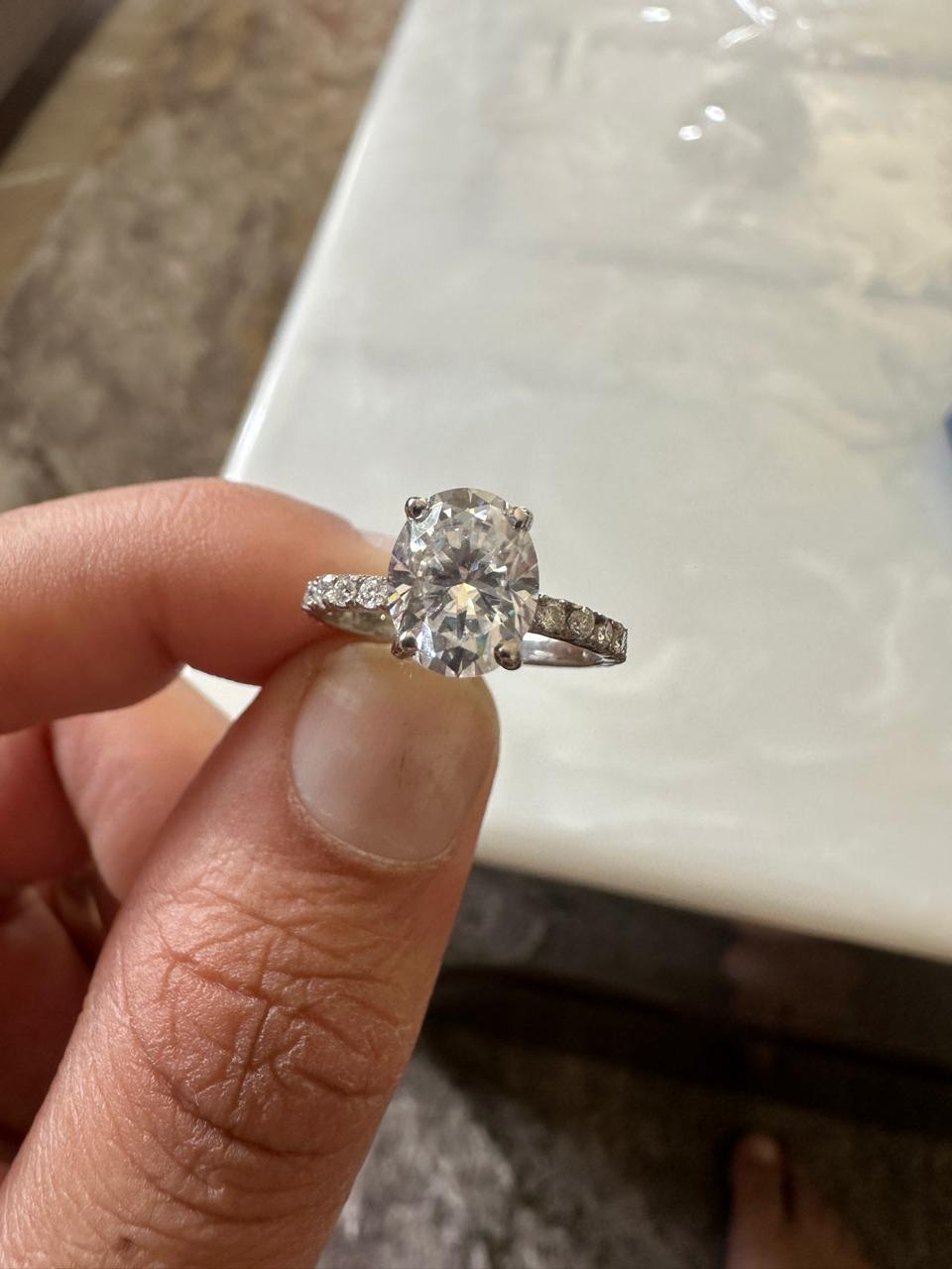 2 CT Oval Moissanite Engagement Ring, 14K White Gold Pavé Band, Minimalist Bridal Ring
