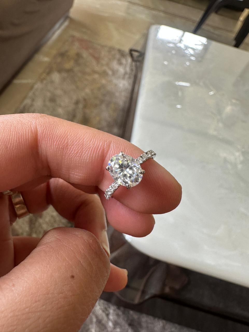 2 CT Oval Moissanite Engagement Ring, 14K White Gold Pavé Band, Minimalist Bridal Ring
