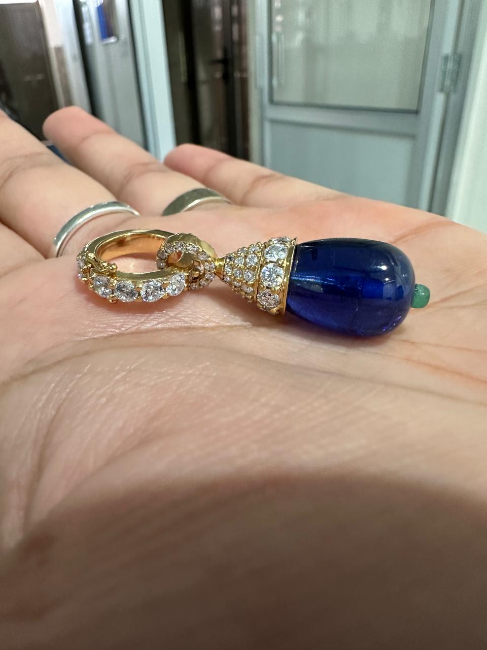 Lab Sapphire Teardrop Pendant | Moissanite, Emerald, 14K Gold Finish
