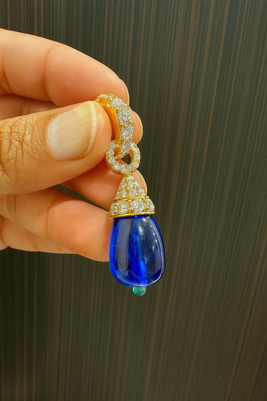 Lab Sapphire Teardrop Pendant | Moissanite, Emerald, 14K Gold Finish