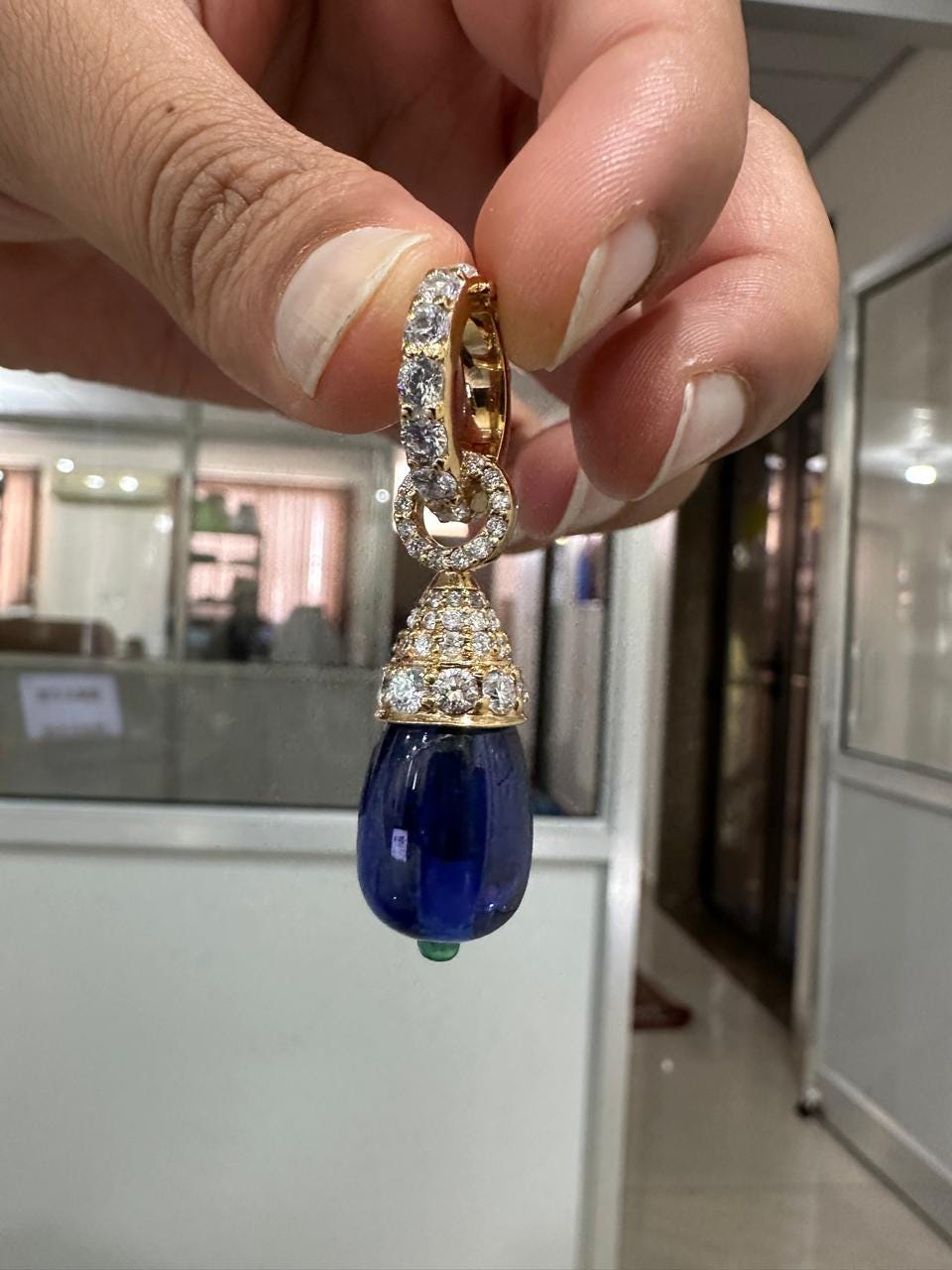 Lab Sapphire Teardrop Pendant | Moissanite, Emerald, 14K Gold Finish