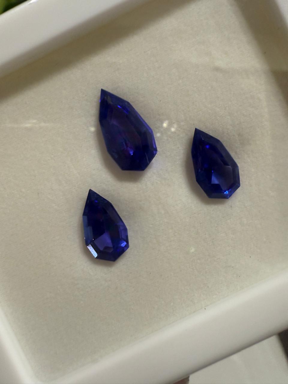 Custom Cut Rare Tanzanite Gemstone Set | IGI Certified Loose Trio | 15 CT Natural Tanzanite