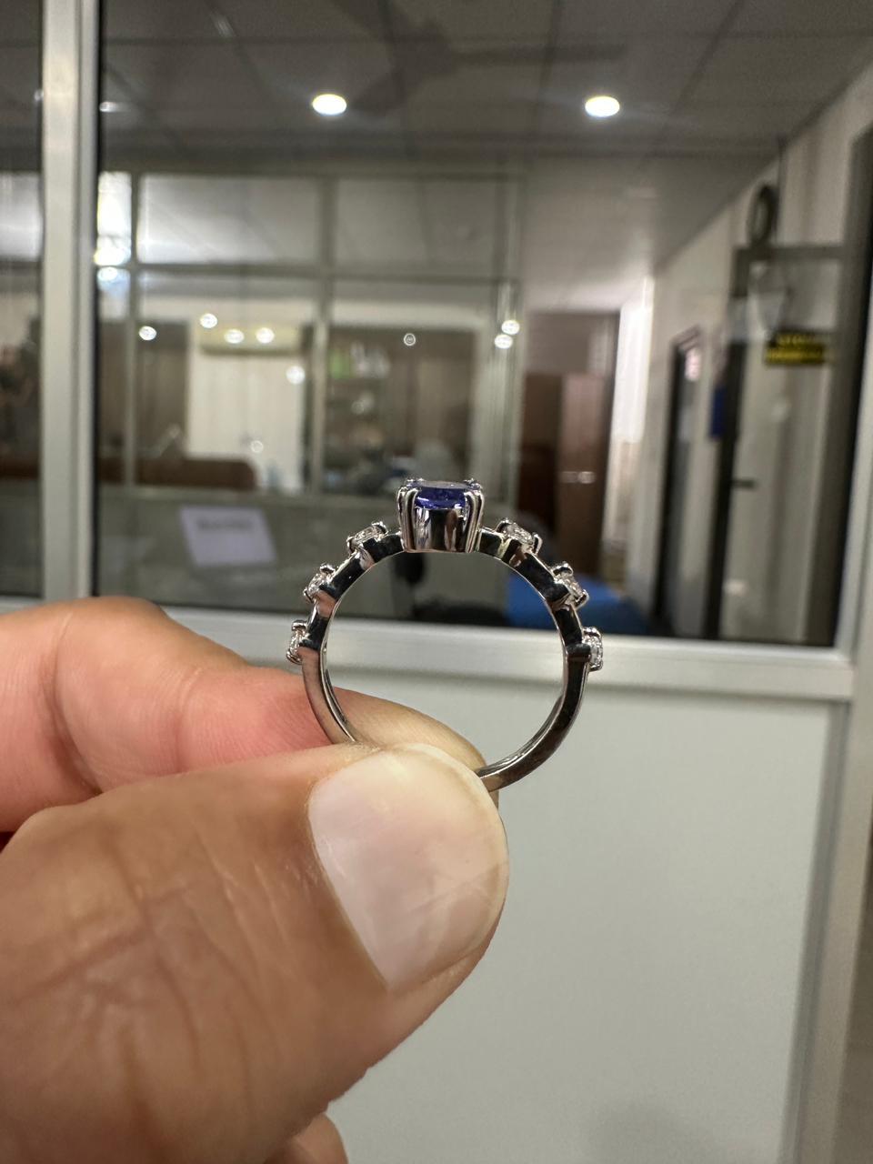 1.5 CT Tanzanite Engagement Ring, 14K White Gold, Minimalist Purple Gemstone Ring