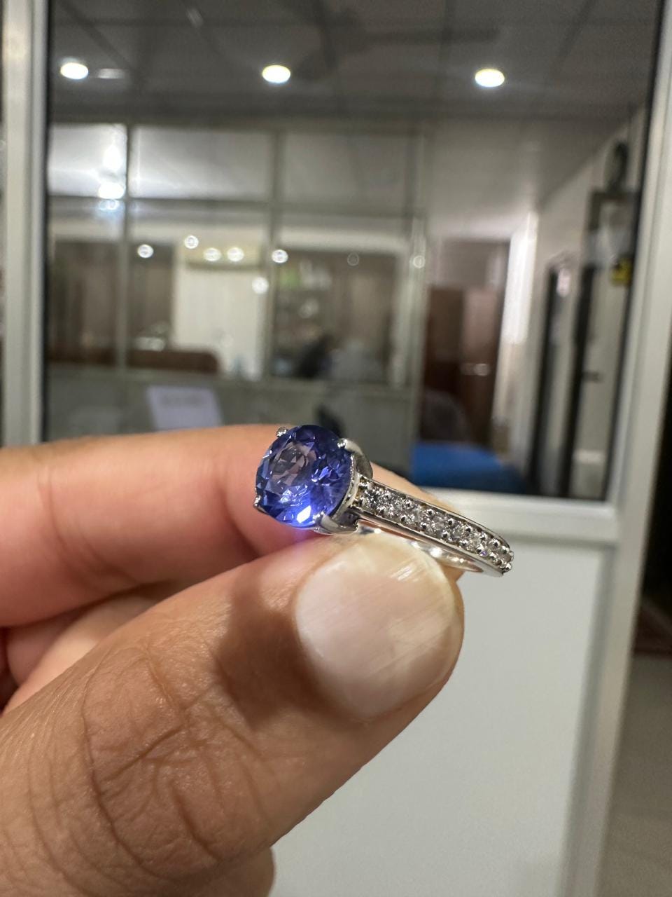 1 CT Round Tanzanite Engagement Ring, 14K White Gold Diamond Pavé Band, Blue-Violet Gemstone