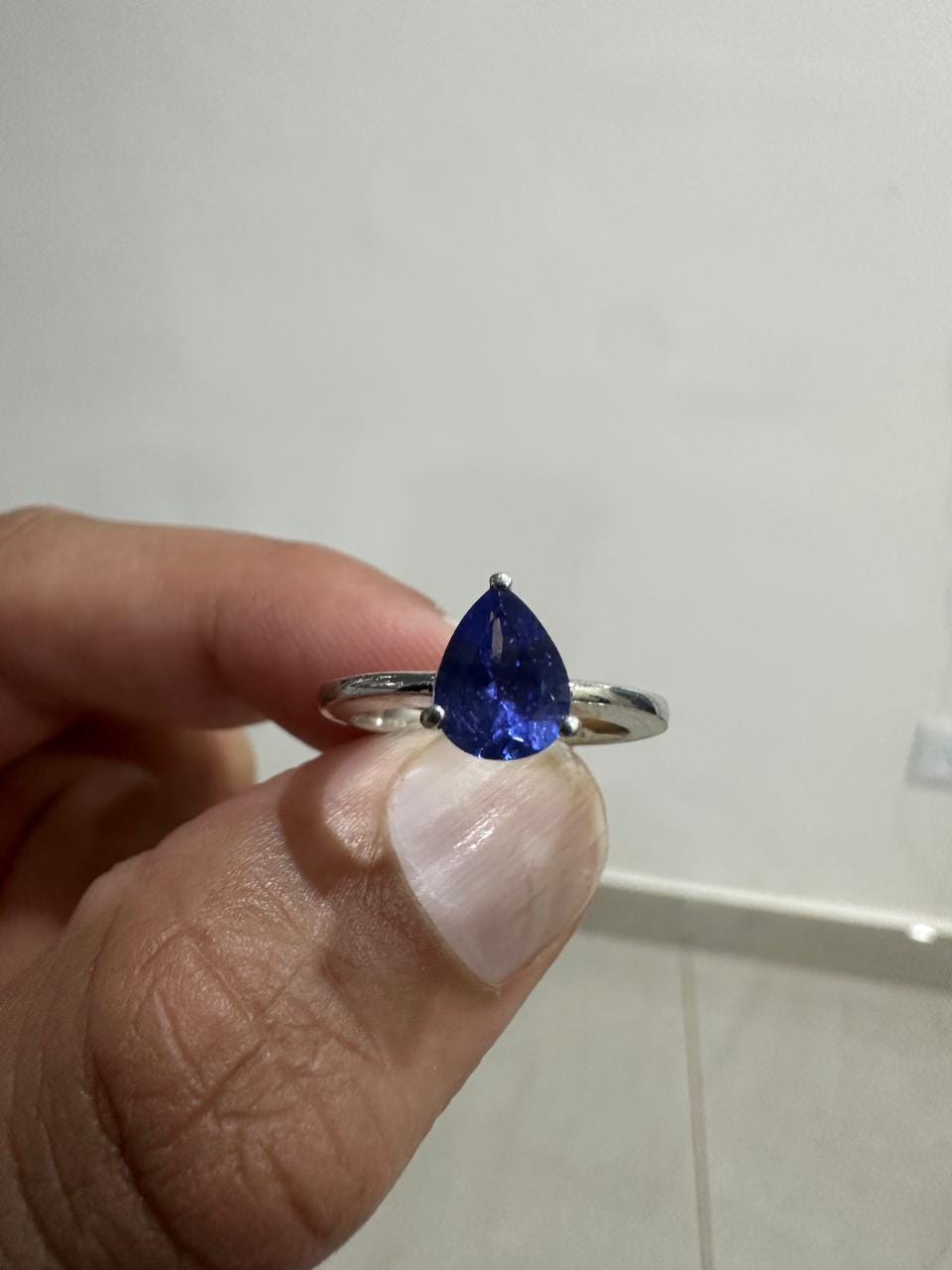 14K White Gold Pear Tanzanite Solitaire Ring, 1.5 Ct Natural Gemstone Engagement Ring