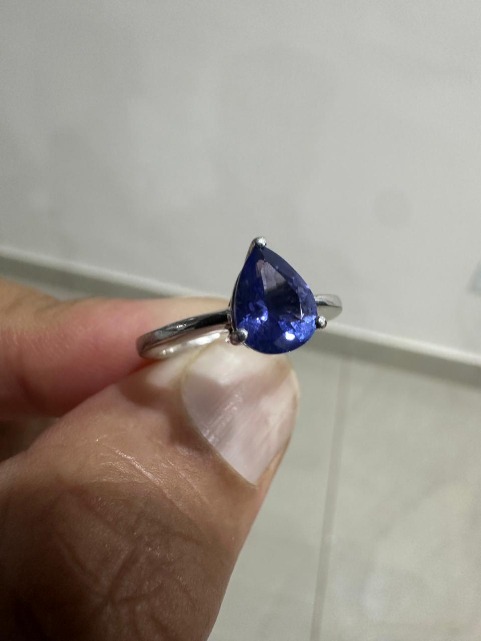 14K White Gold Pear Tanzanite Solitaire Ring, 1.5 Ct Natural Gemstone Engagement Ring