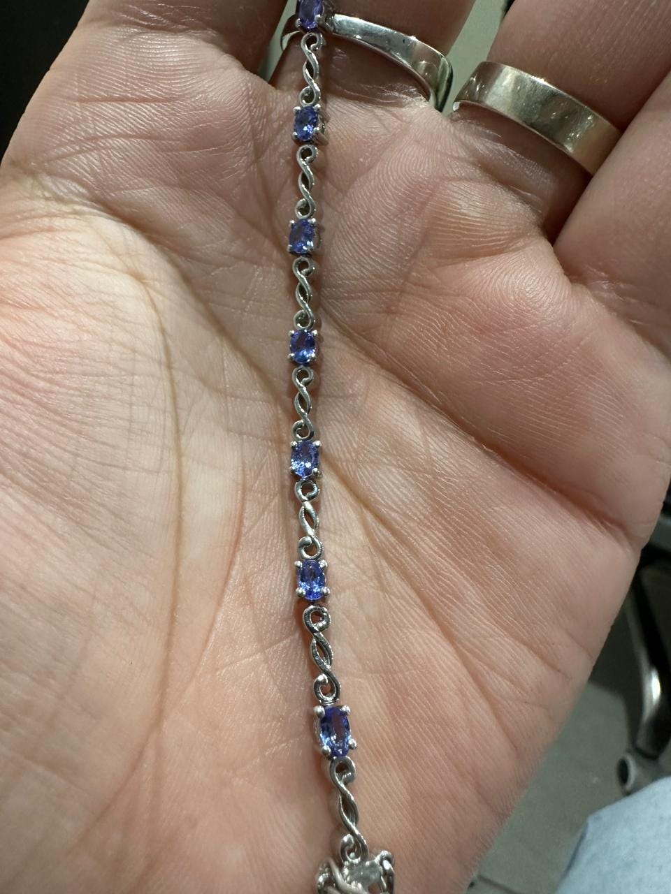 Oval Tanzanite Bracelet, 925 Sterling Silver Infinity Links, Blue Purple Gemstone