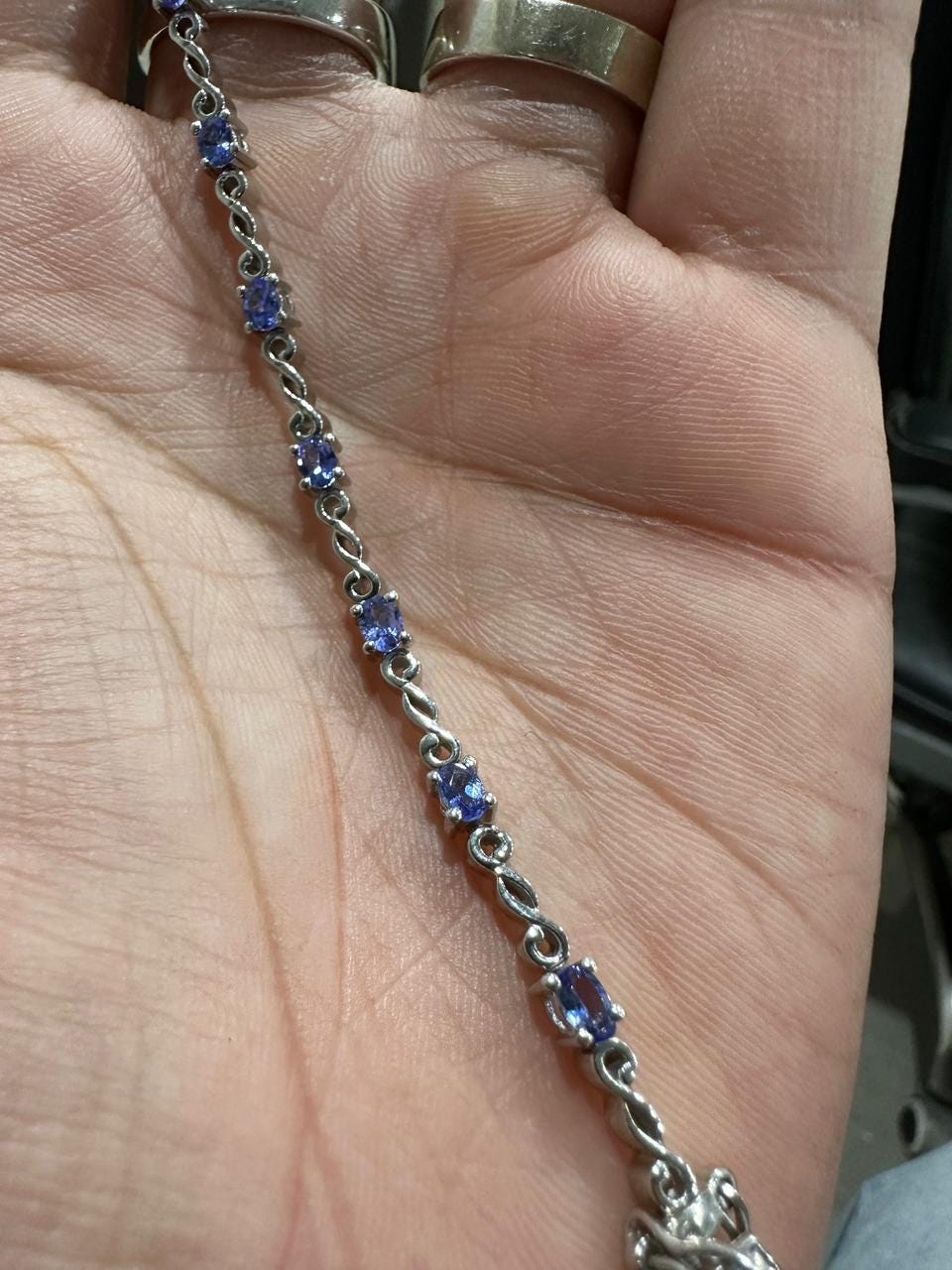 Oval Tanzanite Bracelet, 925 Sterling Silver Infinity Links, Blue Purple Gemstone
