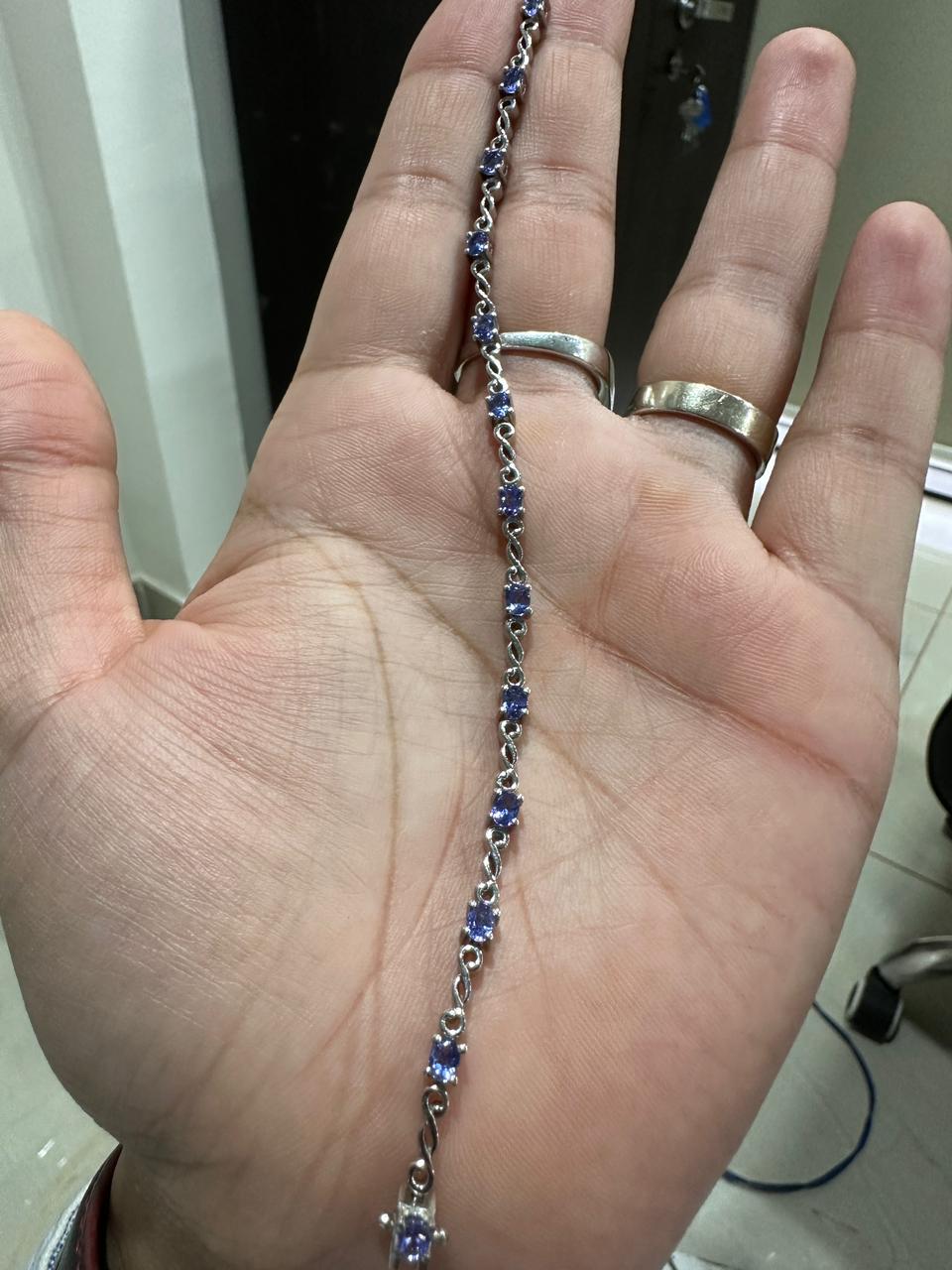 Oval Tanzanite Bracelet, 925 Sterling Silver Infinity Links, Blue Purple Gemstone