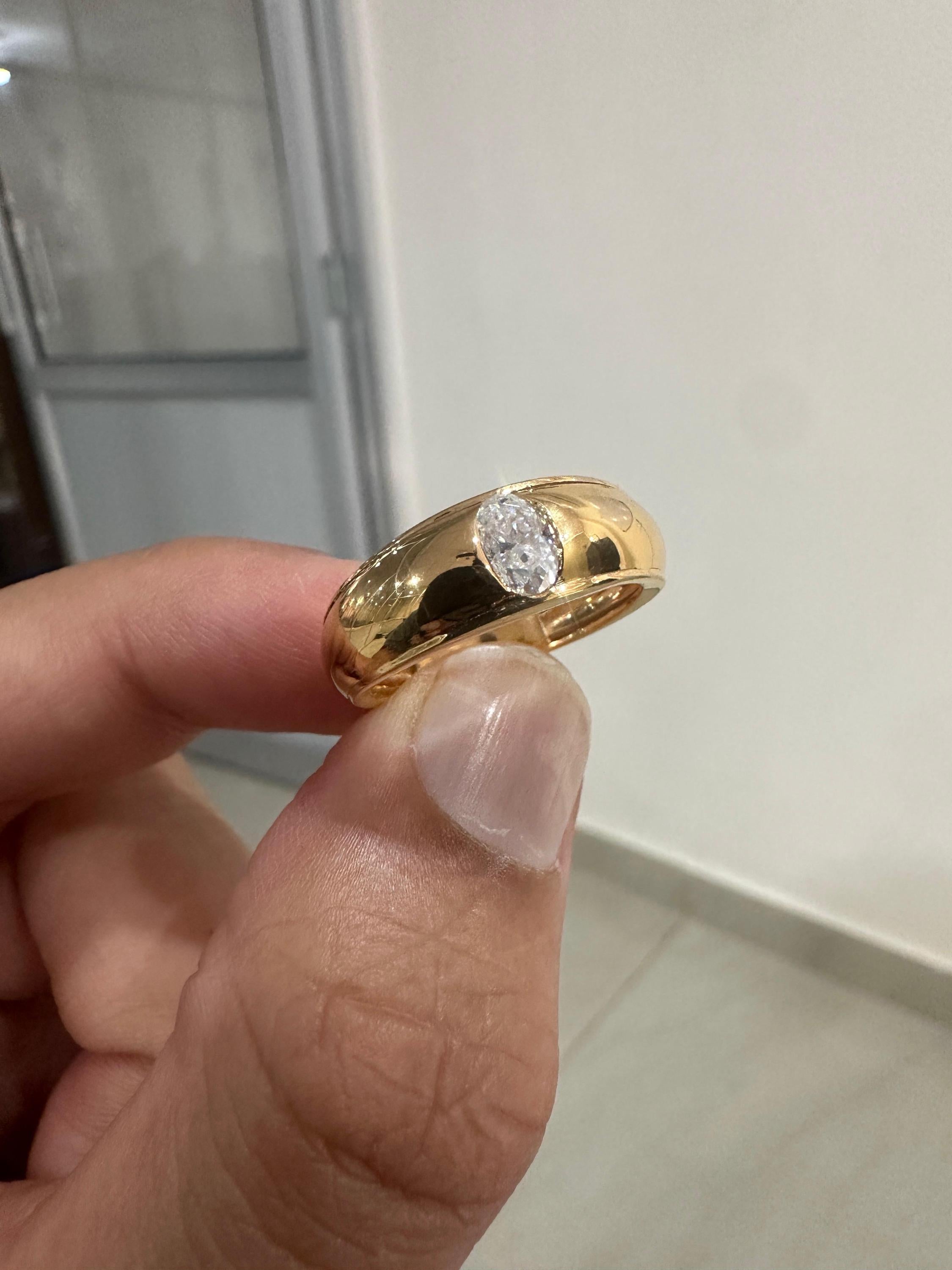 Oval Moissanite Engagement Ring | 14K Gold Bezel Wedding Band