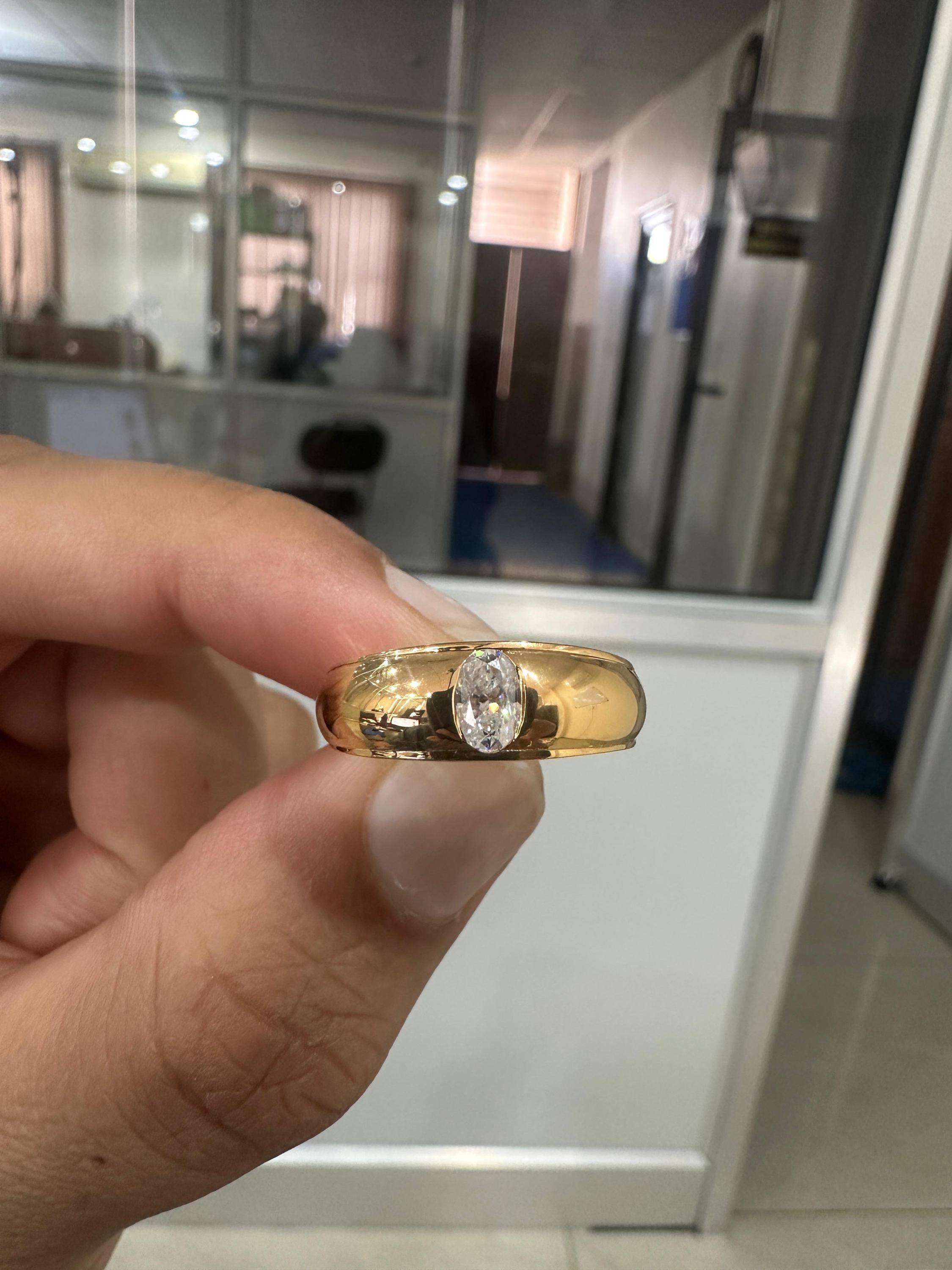 Oval Moissanite Engagement Ring | 14K Gold Bezel Wedding Band